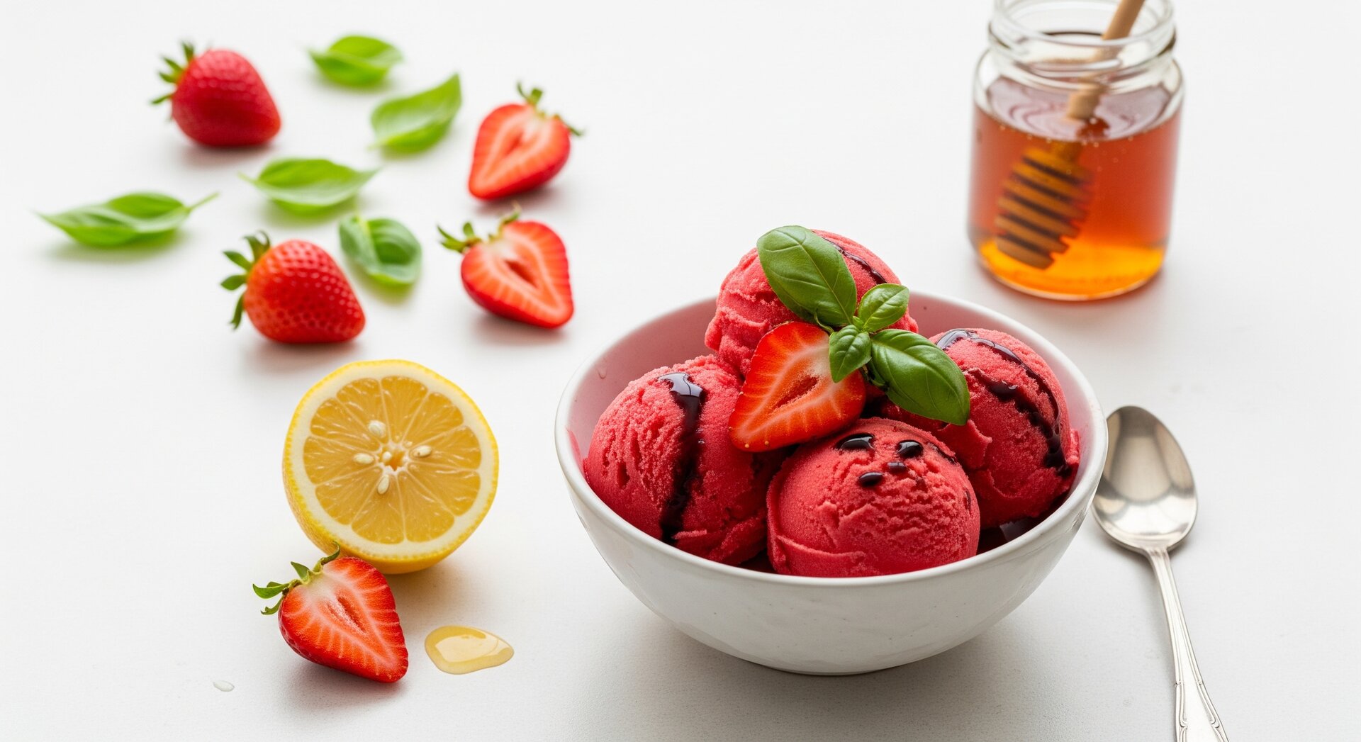 Aardbeien-Basilicum Sorbet met Balsamico