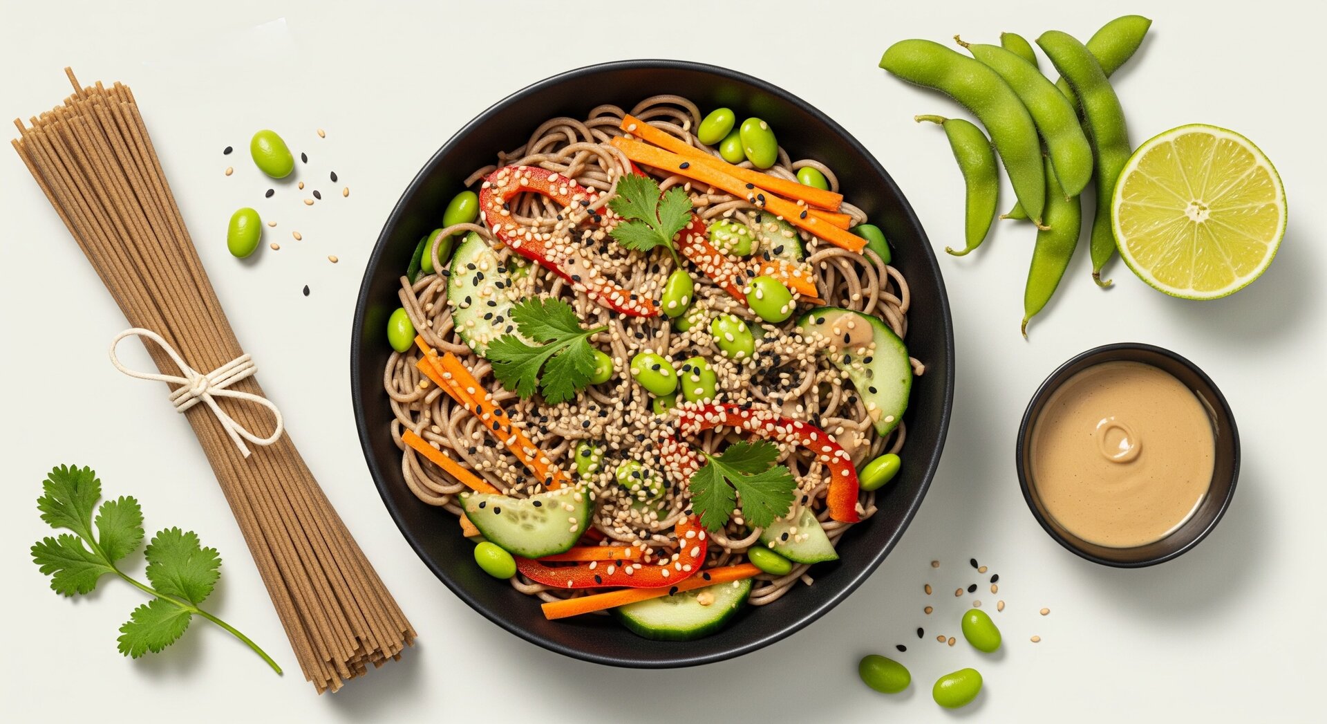 Aziatische Sesam-Soba Noedelsalade met Edamame