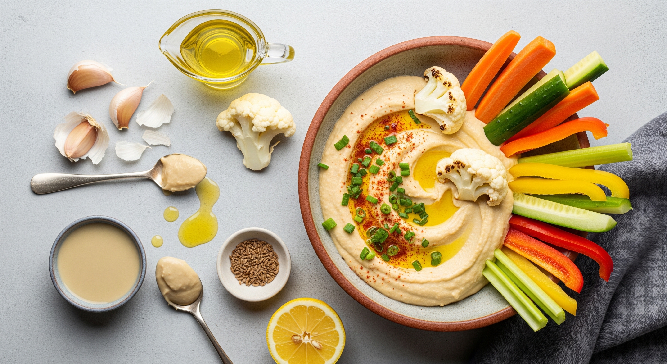 Bloemkool Hummus met Groentesticks