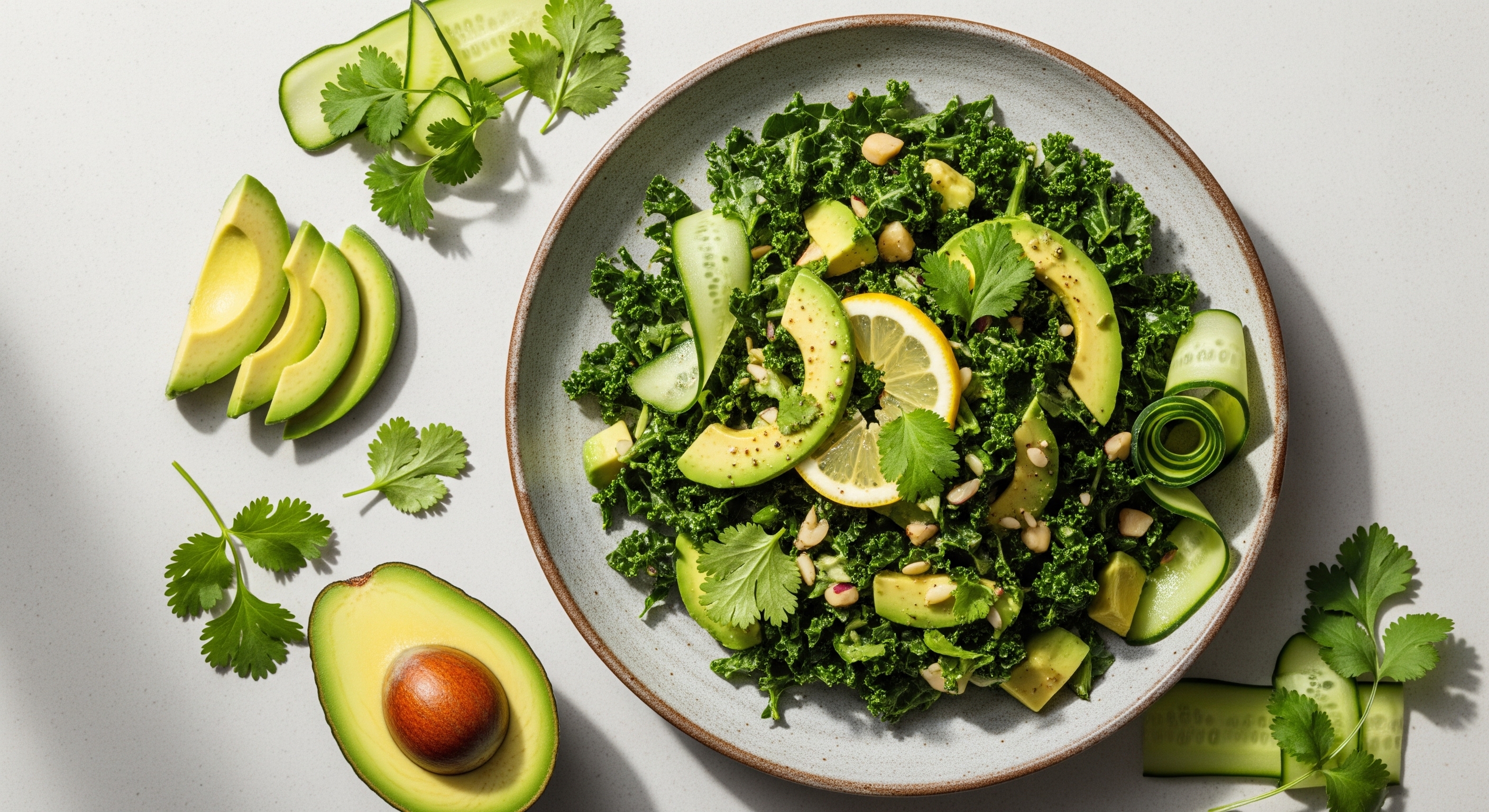 Boerenkoolsalade met Avocado, Komkommer en Koriander