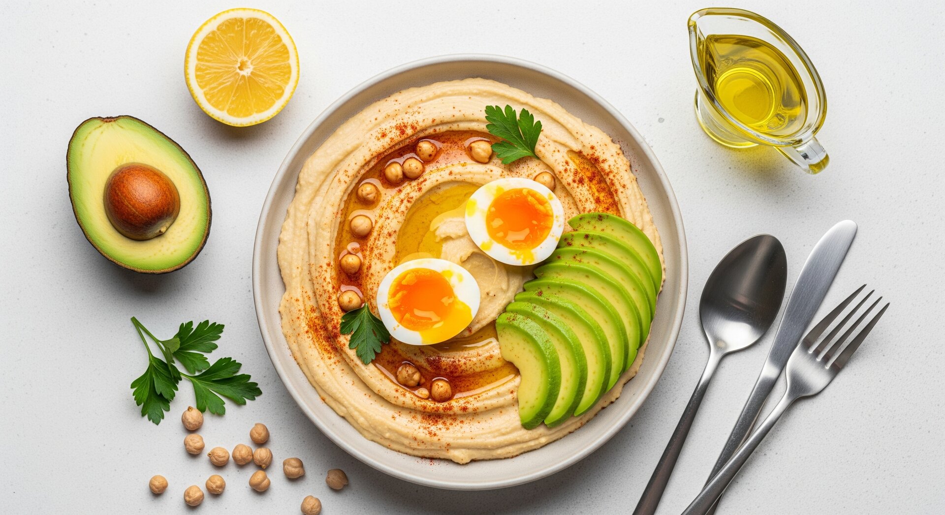 Eiwitrijke Hummusschotel met Ei en Avocado