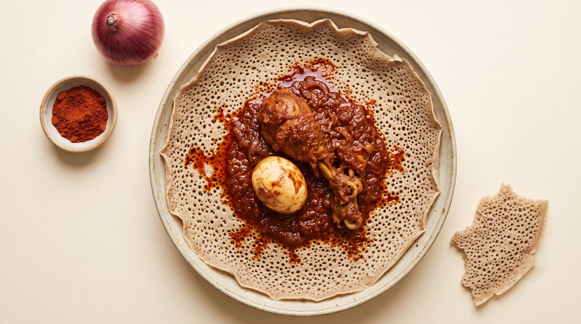 Ethiopische Doro Wat met Injera-Stijl Pannenkoek