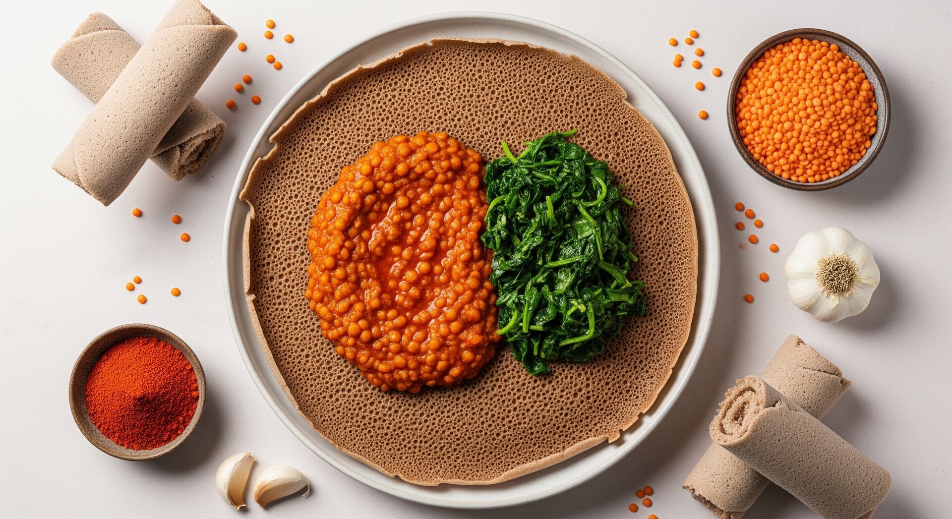Ethiopische Injera-Bowl met Linzen