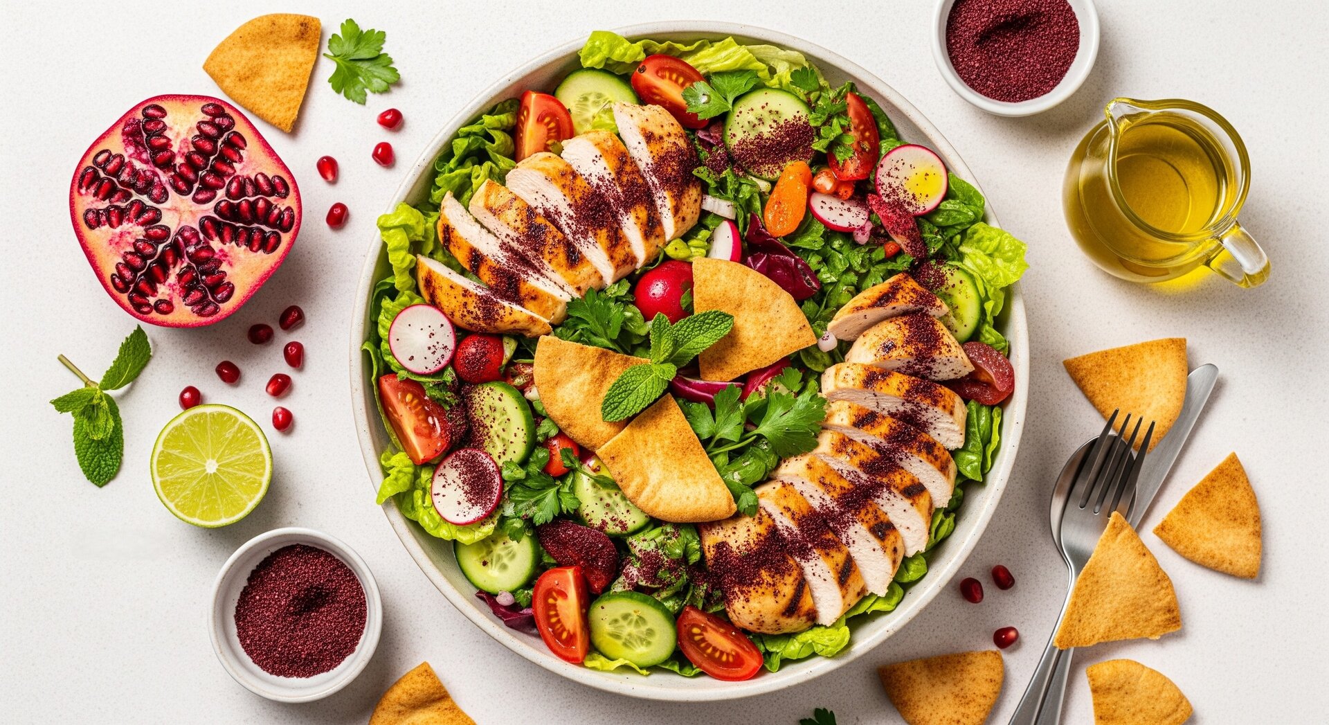 Fattoush Salade met Gegrilde Kip en Sumak