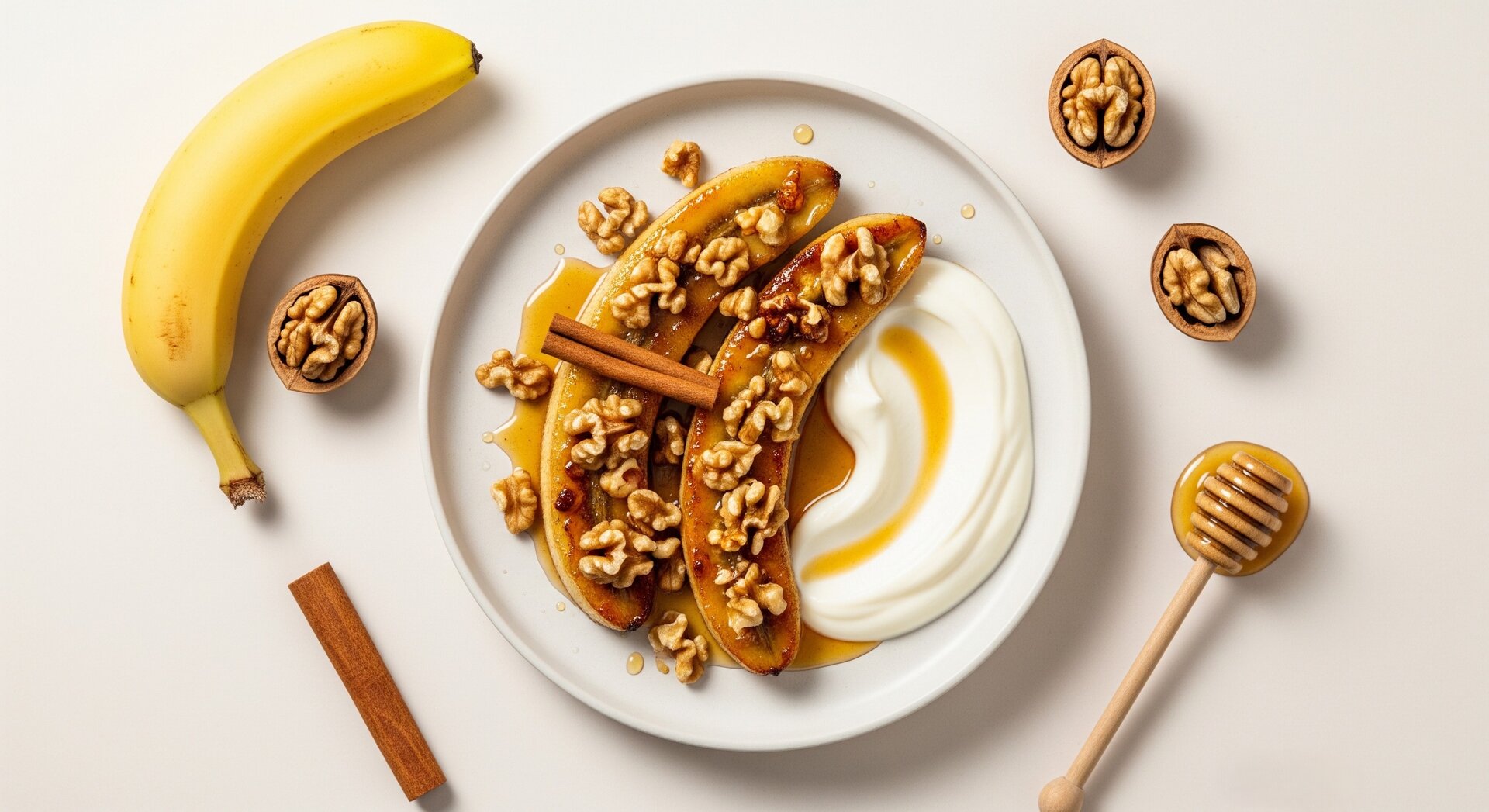 Gebakken Banaan met Walnoten, Kaneel en Yoghurt