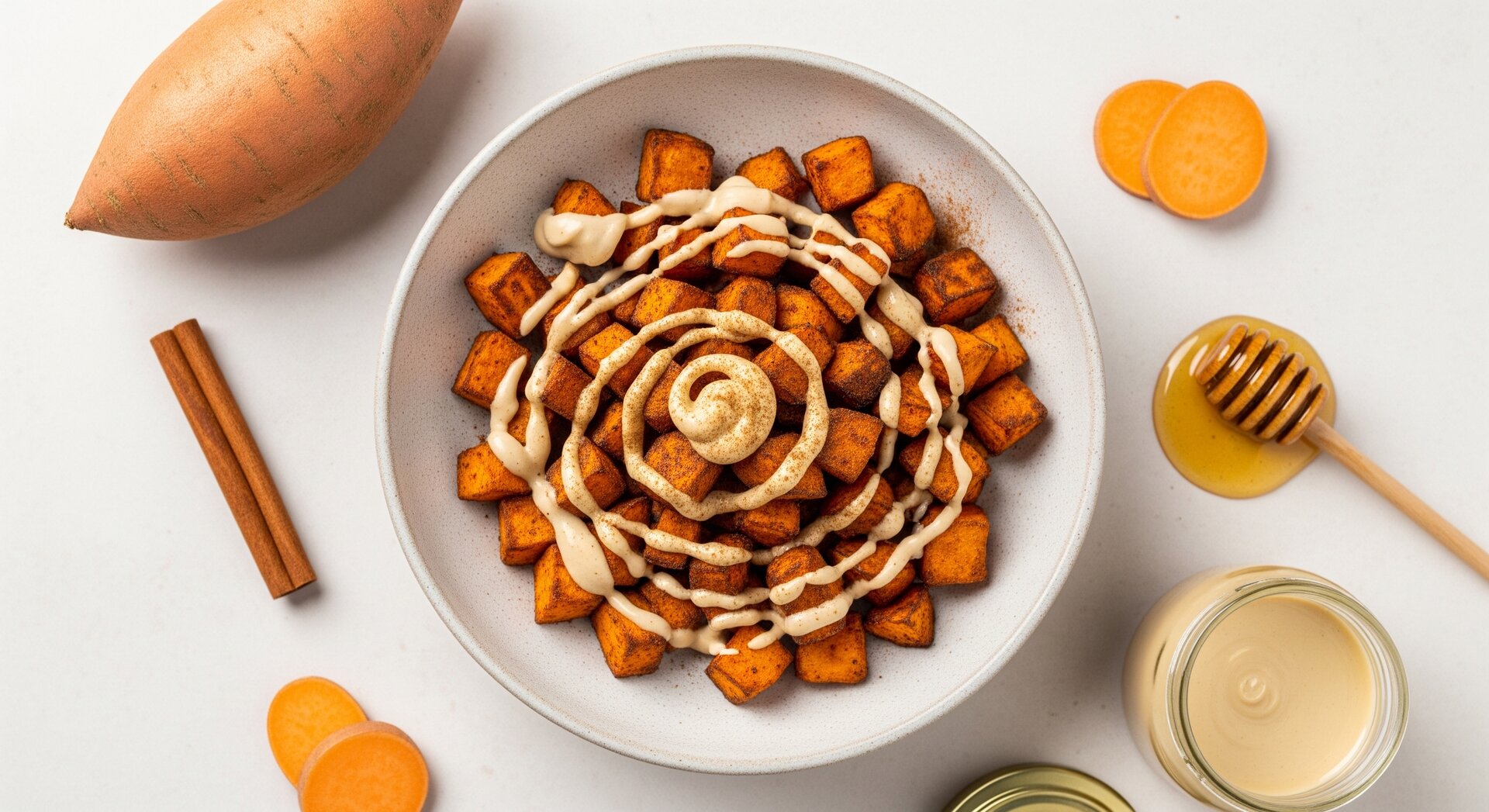 Geroosterde Zoete Aardappel met Kaneel en Tahini