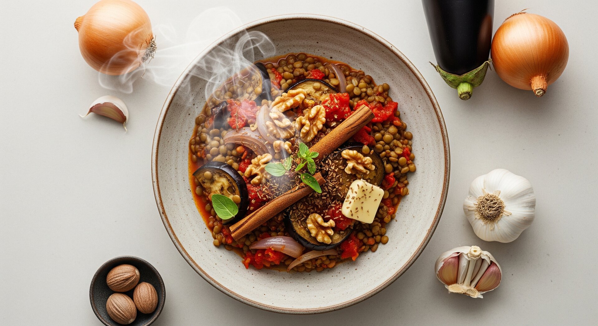 Griekse Moussaka-Stijl Bowl met Linzen & Walnoten