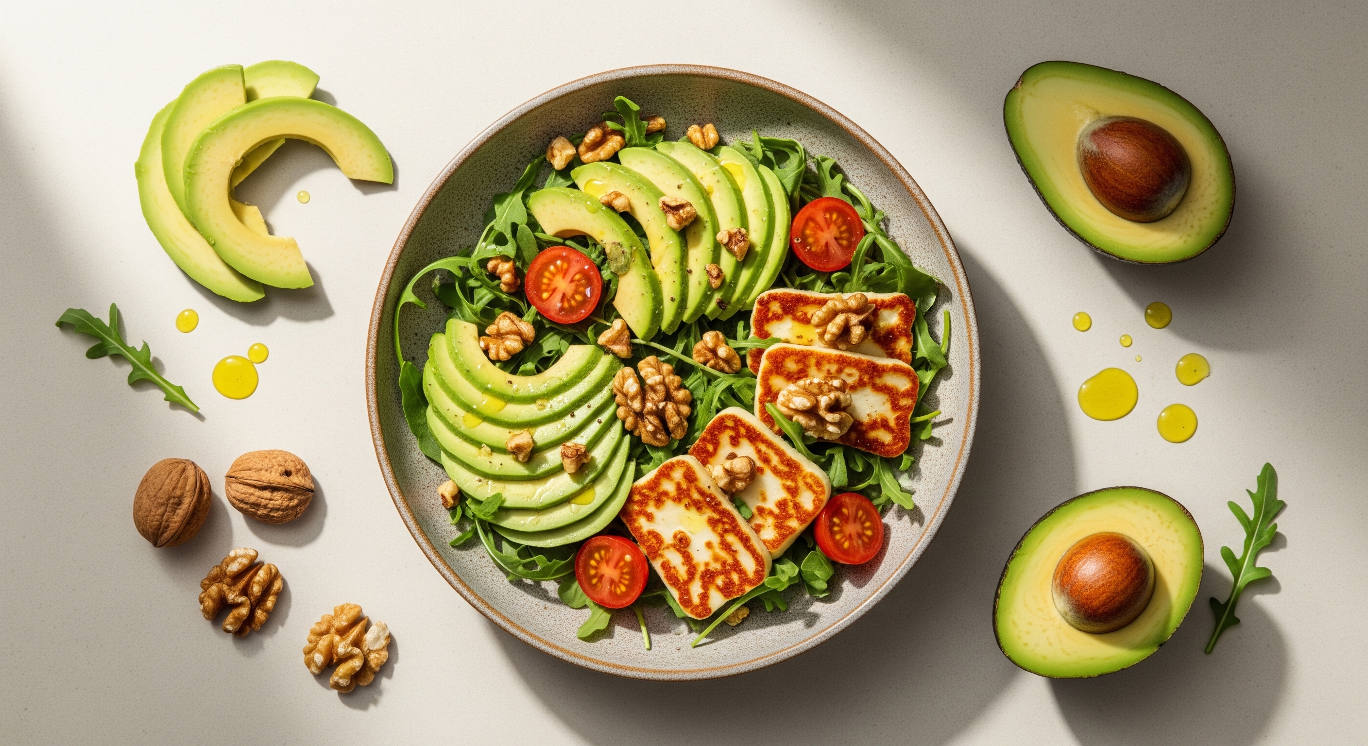Halloumi-Avocado Salade met Walnoten (Low-carb)