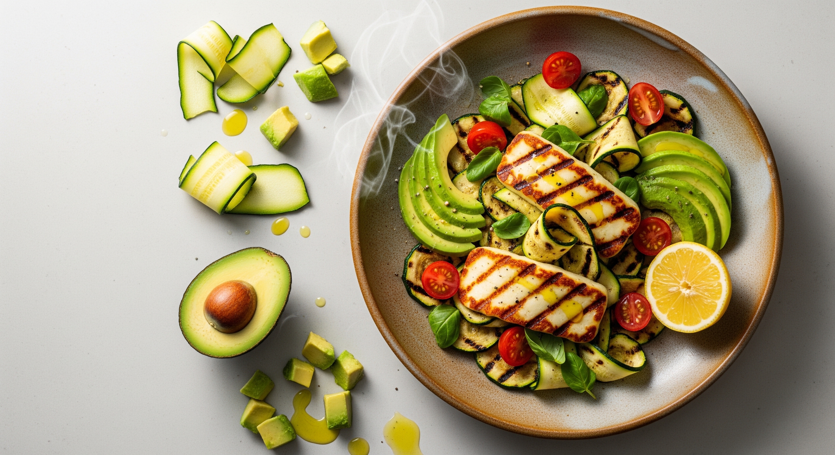 Gegrilde Halloumi met Courgette en Avocado