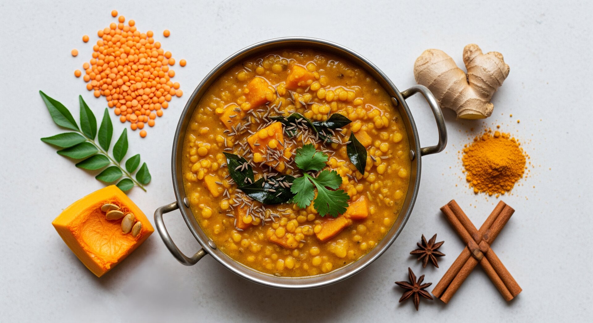 Indiase Dal met Pompoen en Gember