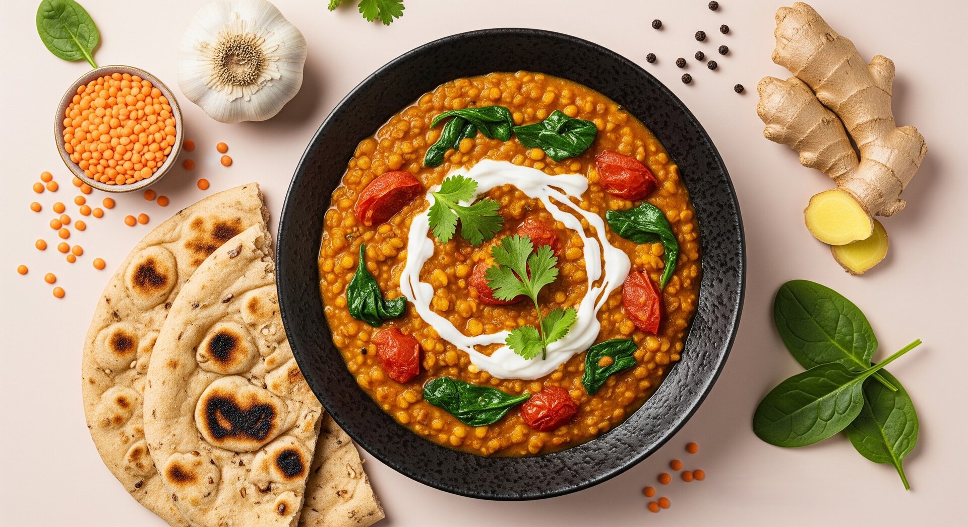 Indiase Dhal met Spinazie en Volkoren Naan