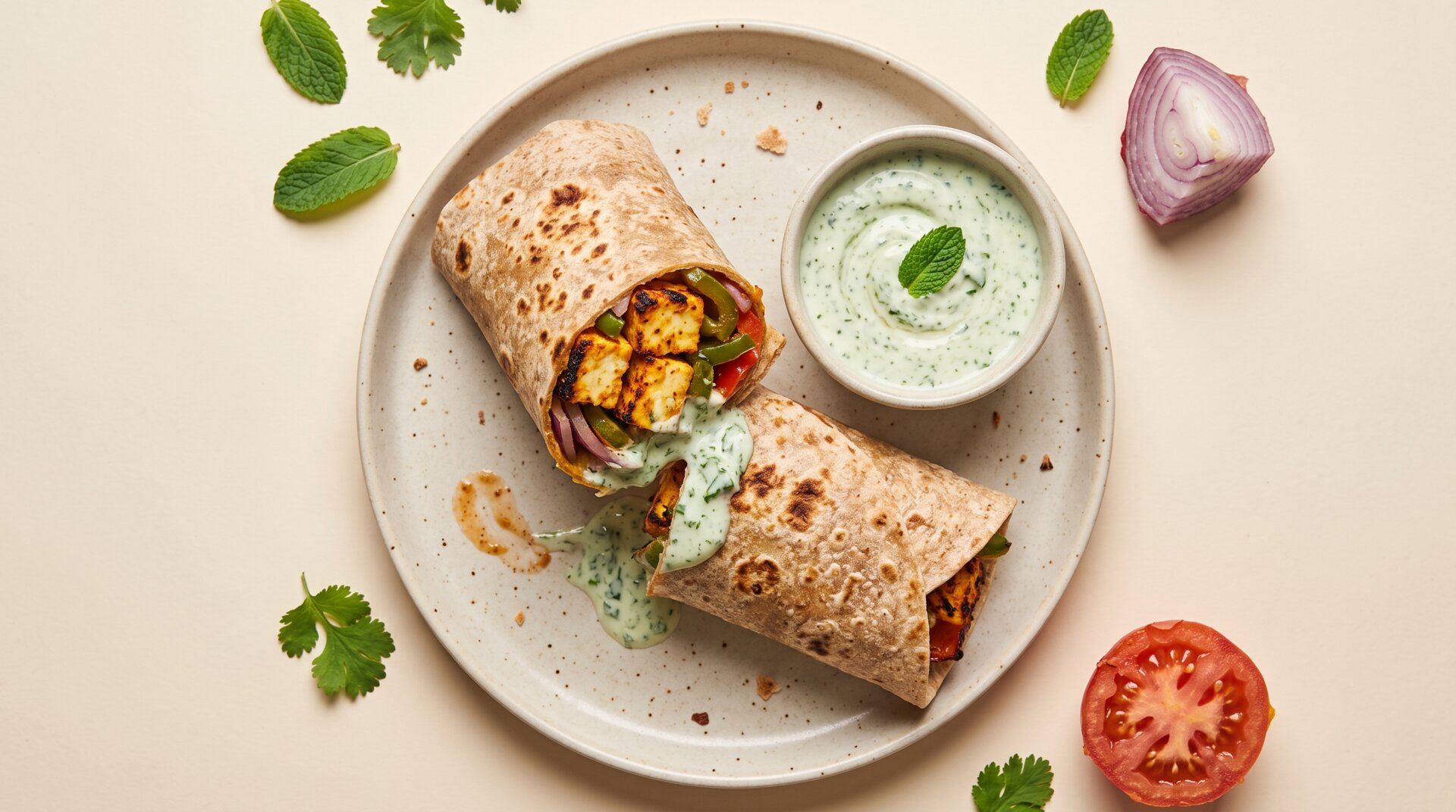 Indiase Paneer Tikka Wrap met Mintraita