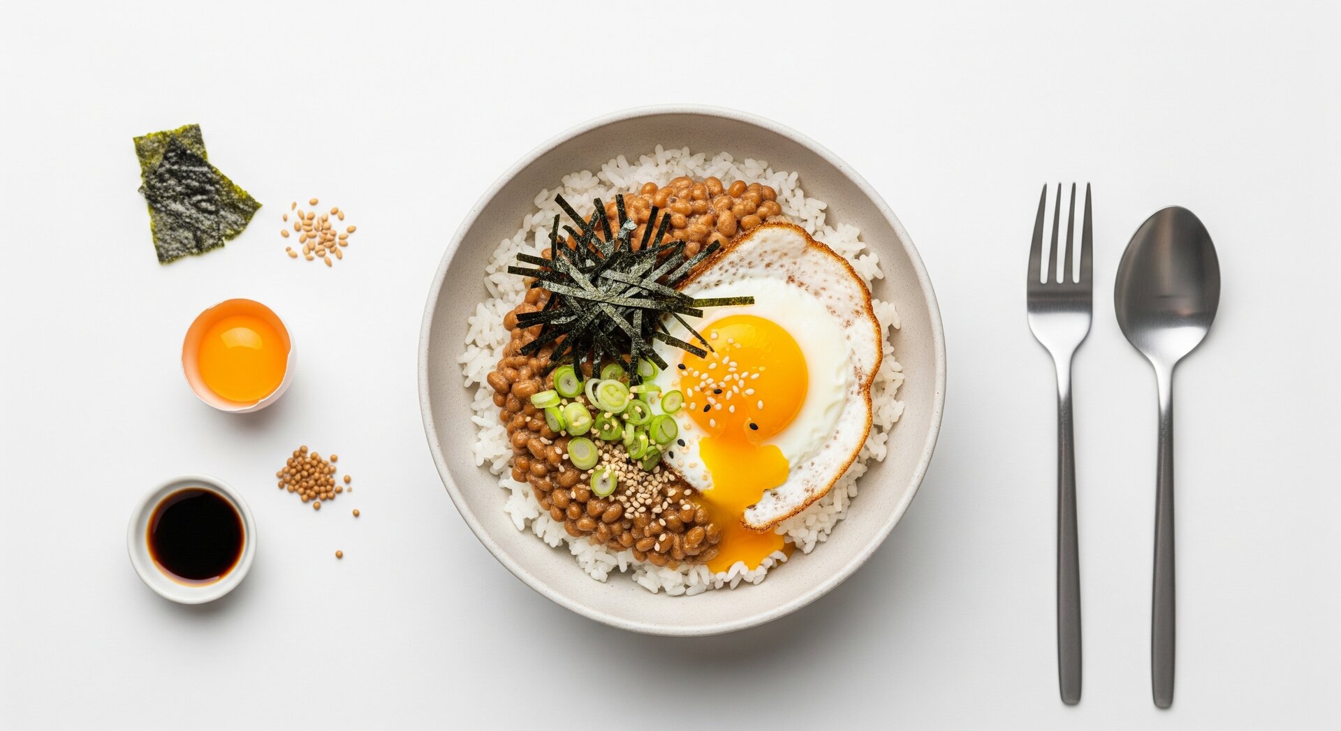 Japanse Natto Rijst met Ei en Zeewier