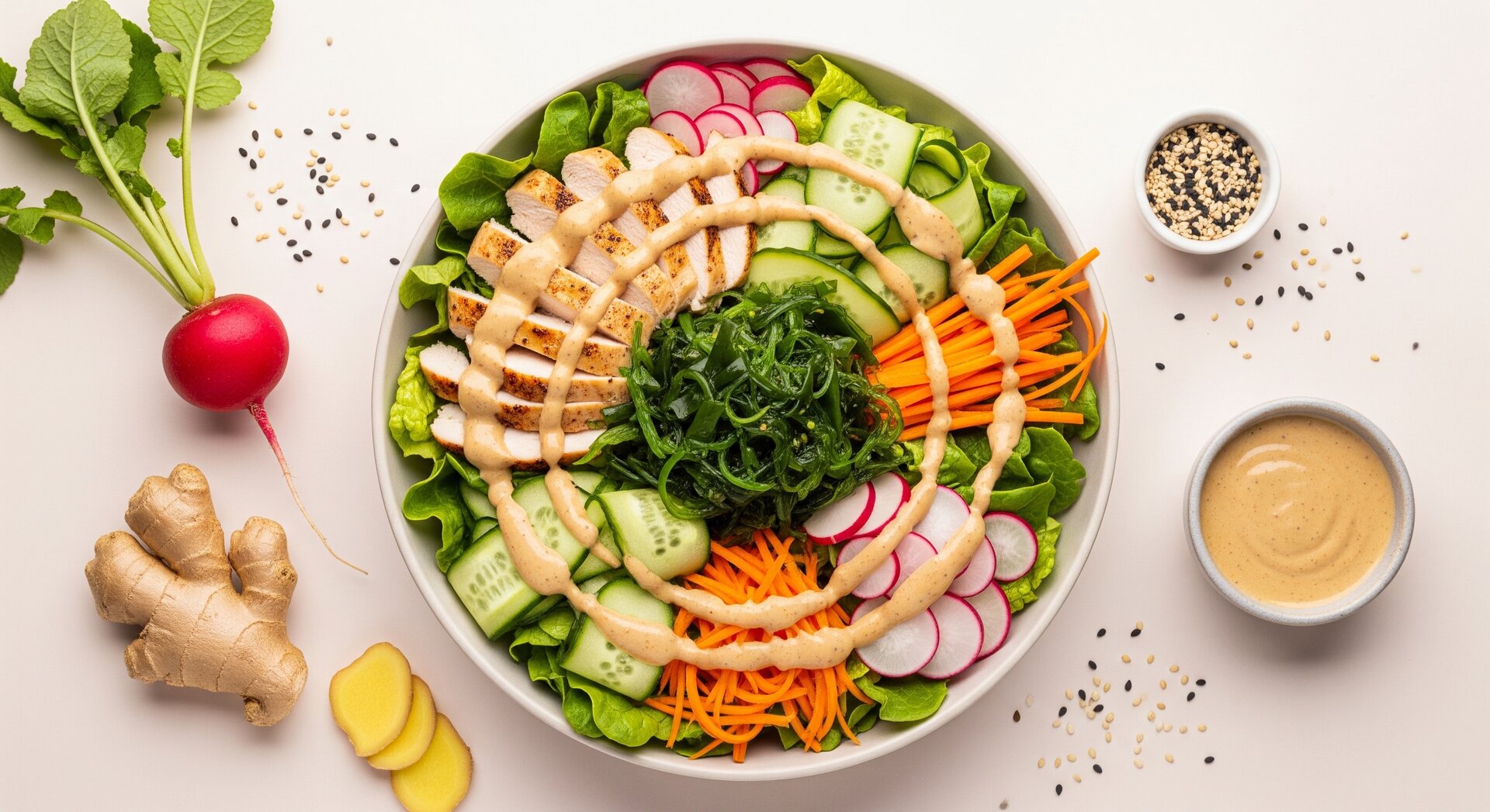 Japanse Sesamdressing Salade met Kip en Zeewier
