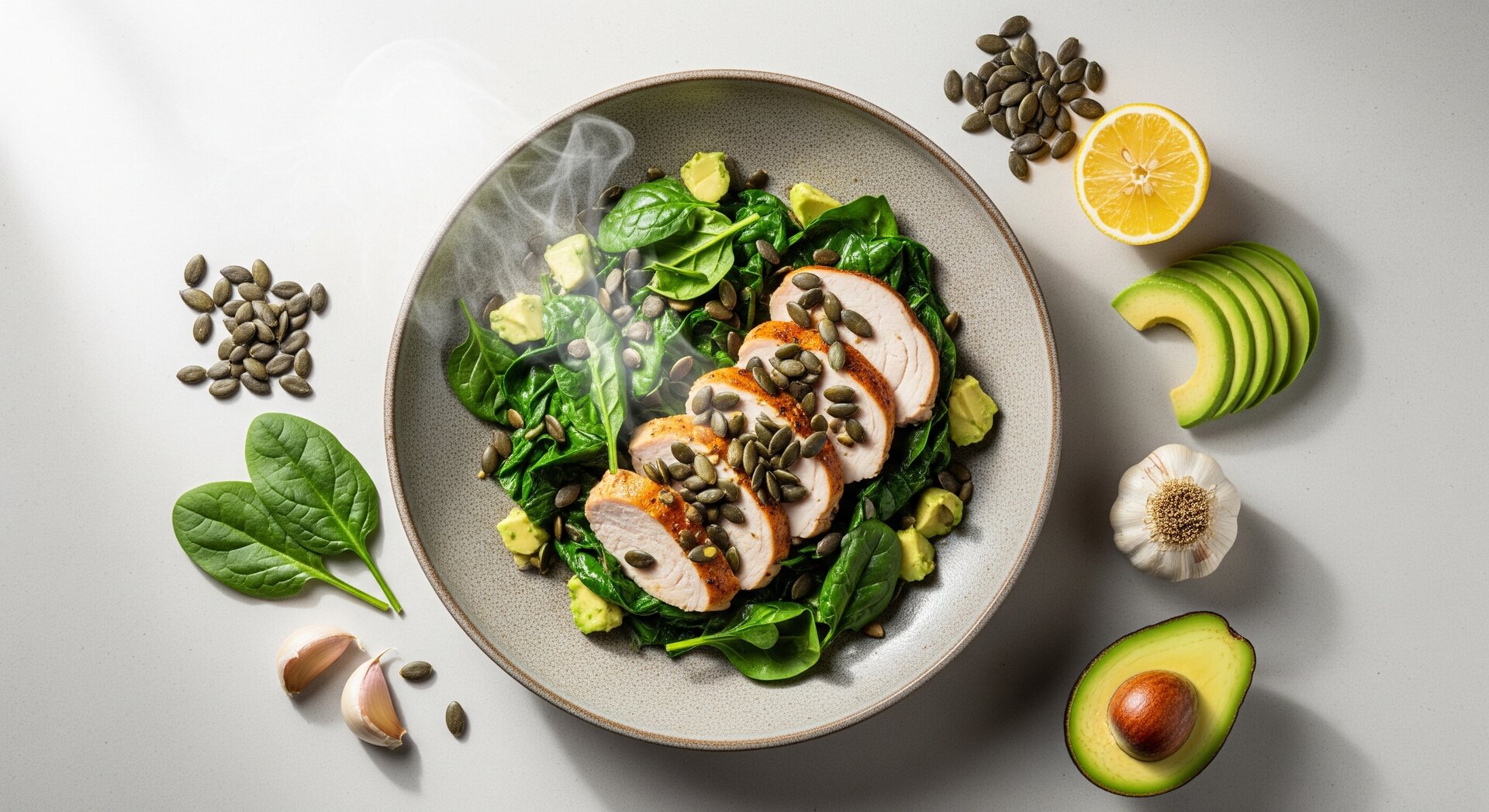 Kalkoen met Spinazie, Avocado en Pompoenpitten