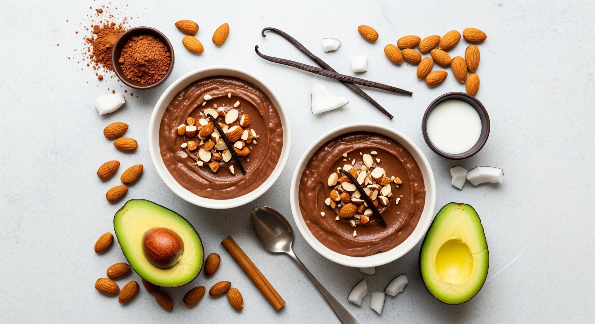 Avocado-Cacaopudding met Amandelen