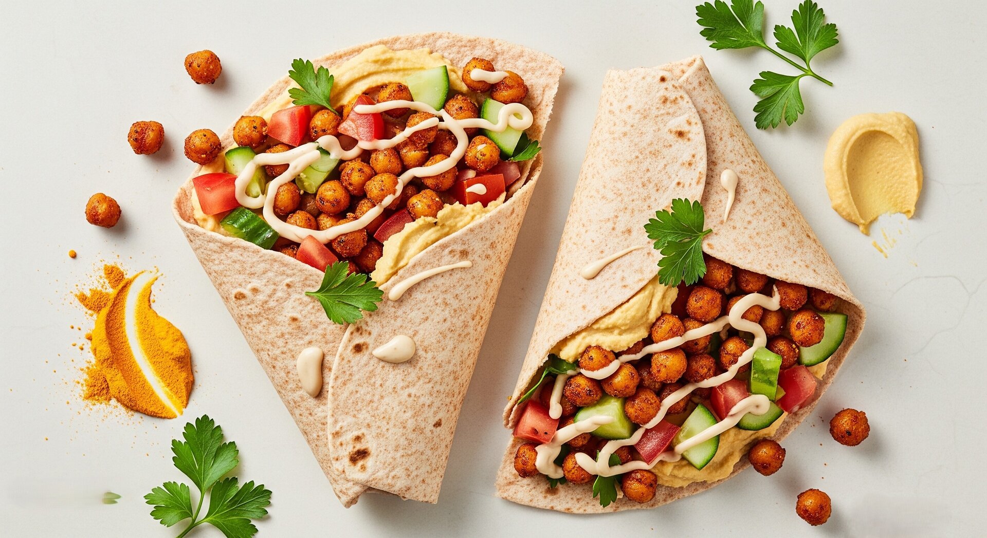 Kikkererwten Shoarma Wrap met Hummus