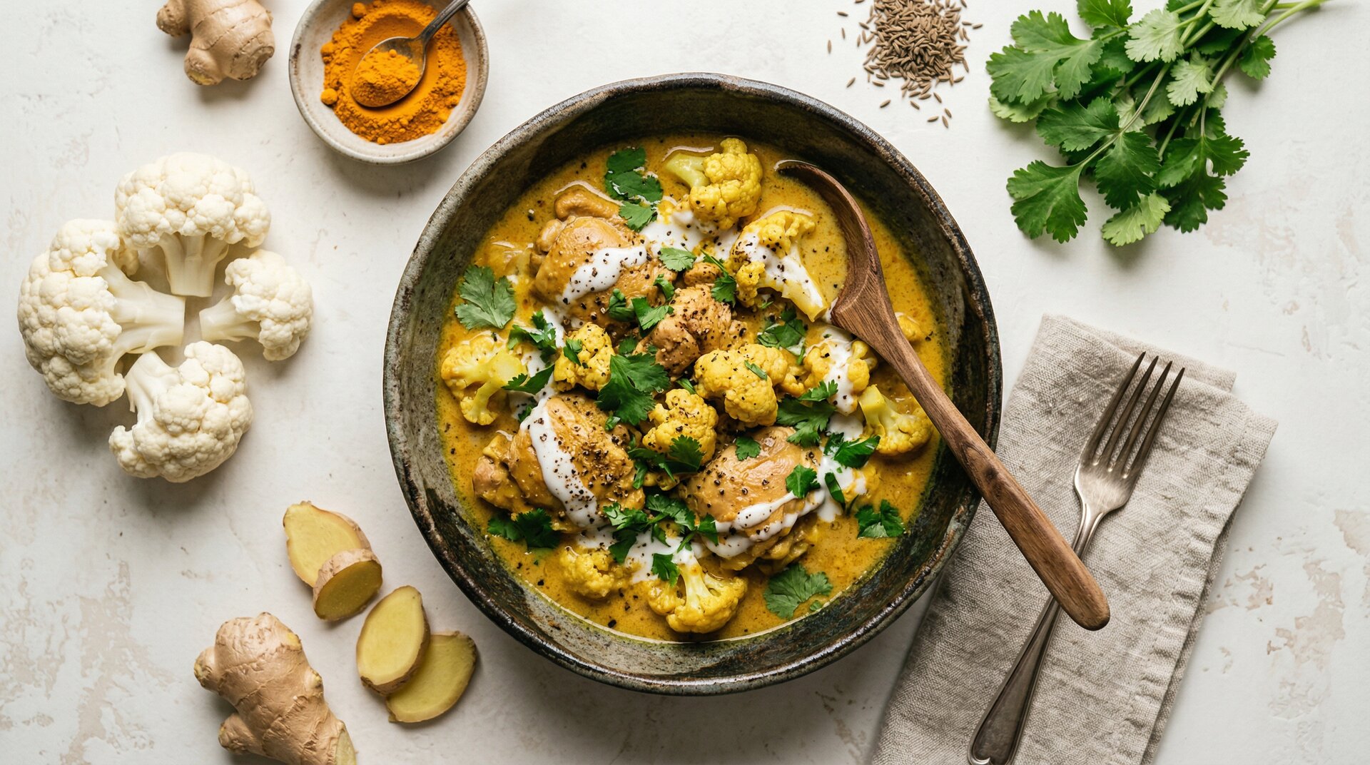 Kip-Bloemkool Curry met Kokosroom en Kurkuma (Keto)
