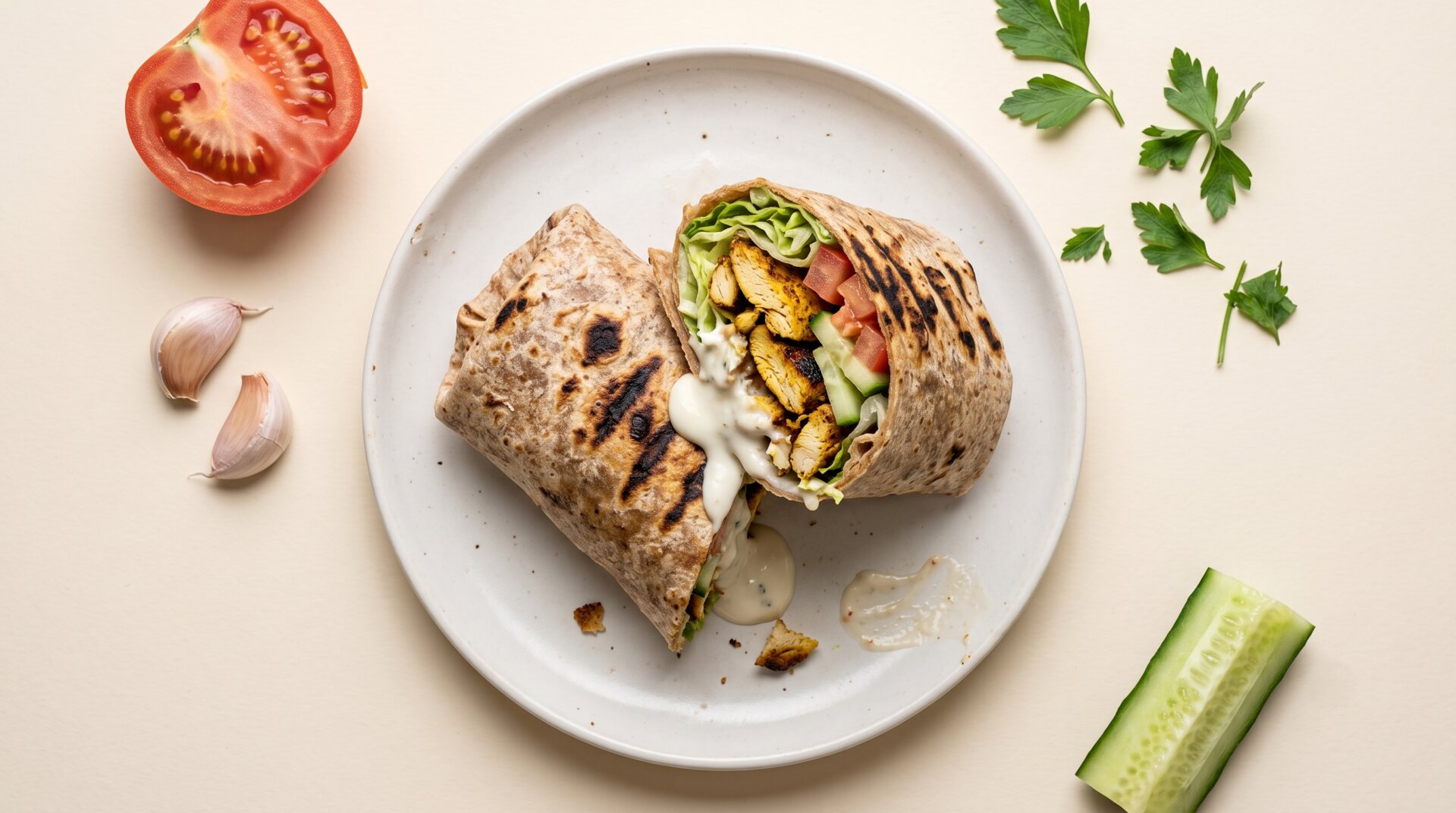 Kip Shawarma Wrap met Knoflooksaus