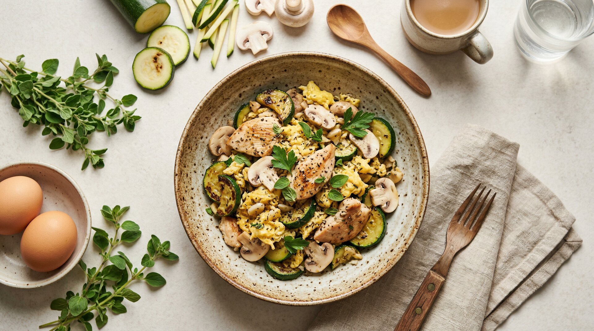 Kipfilet-Courgette Ontbijtroerbak
