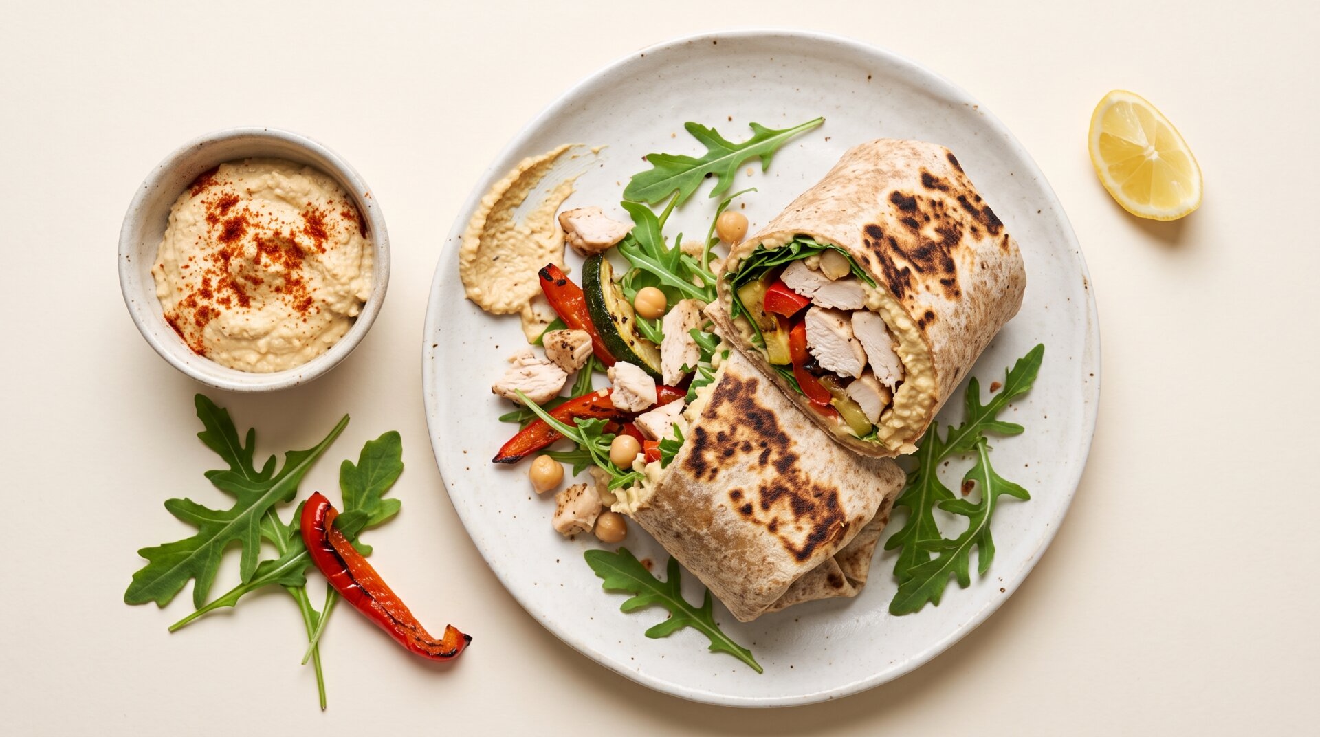 Kipfilet Wrap met Hummus en Geroosterde Groenten