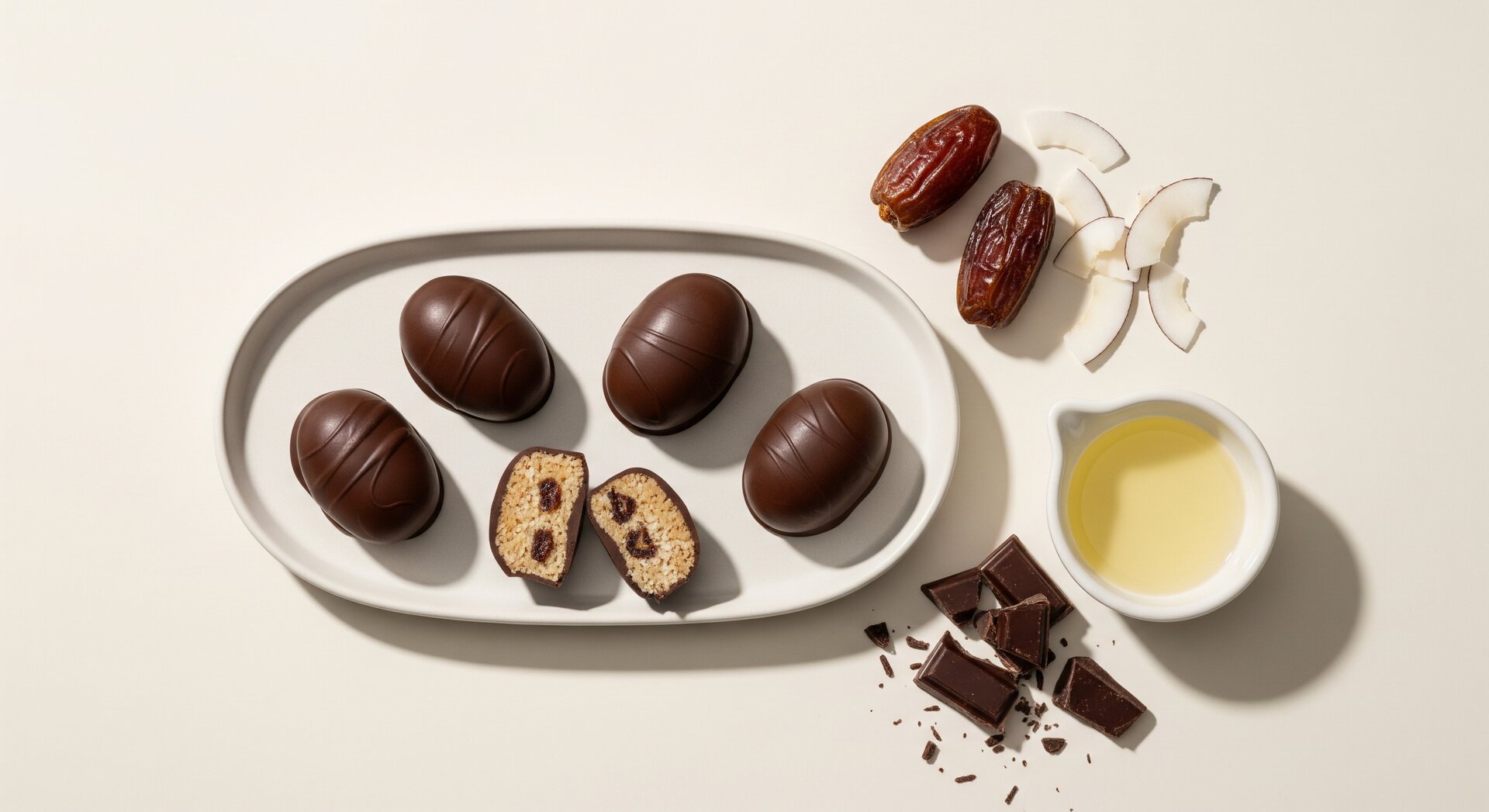 Kokos-Dadel Bites met Pure Chocolade