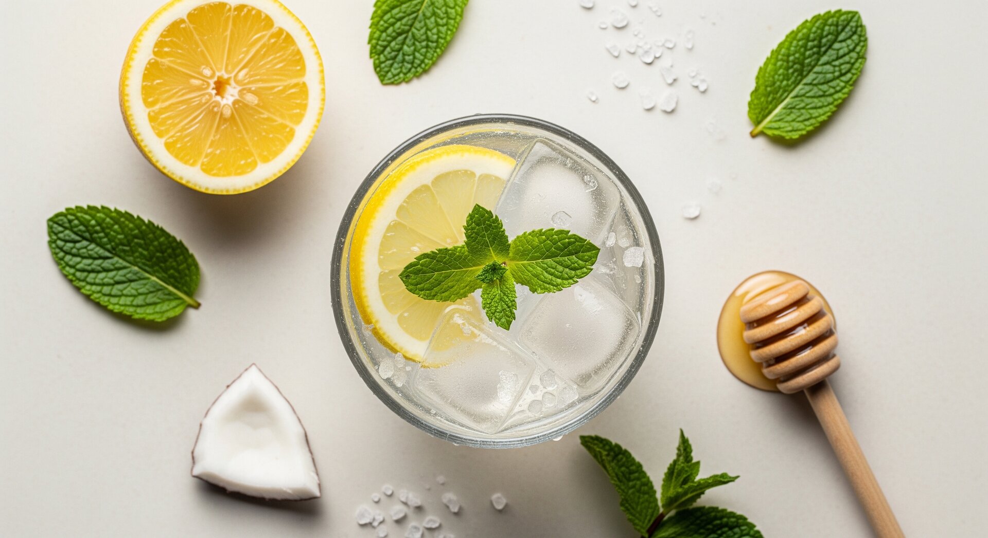 Kokoswater met Citroen, Munt en een Snuf Zeezout