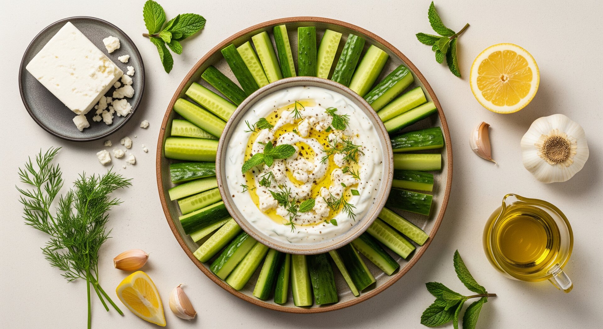 Komkommer met Feta Yoghurt Dip