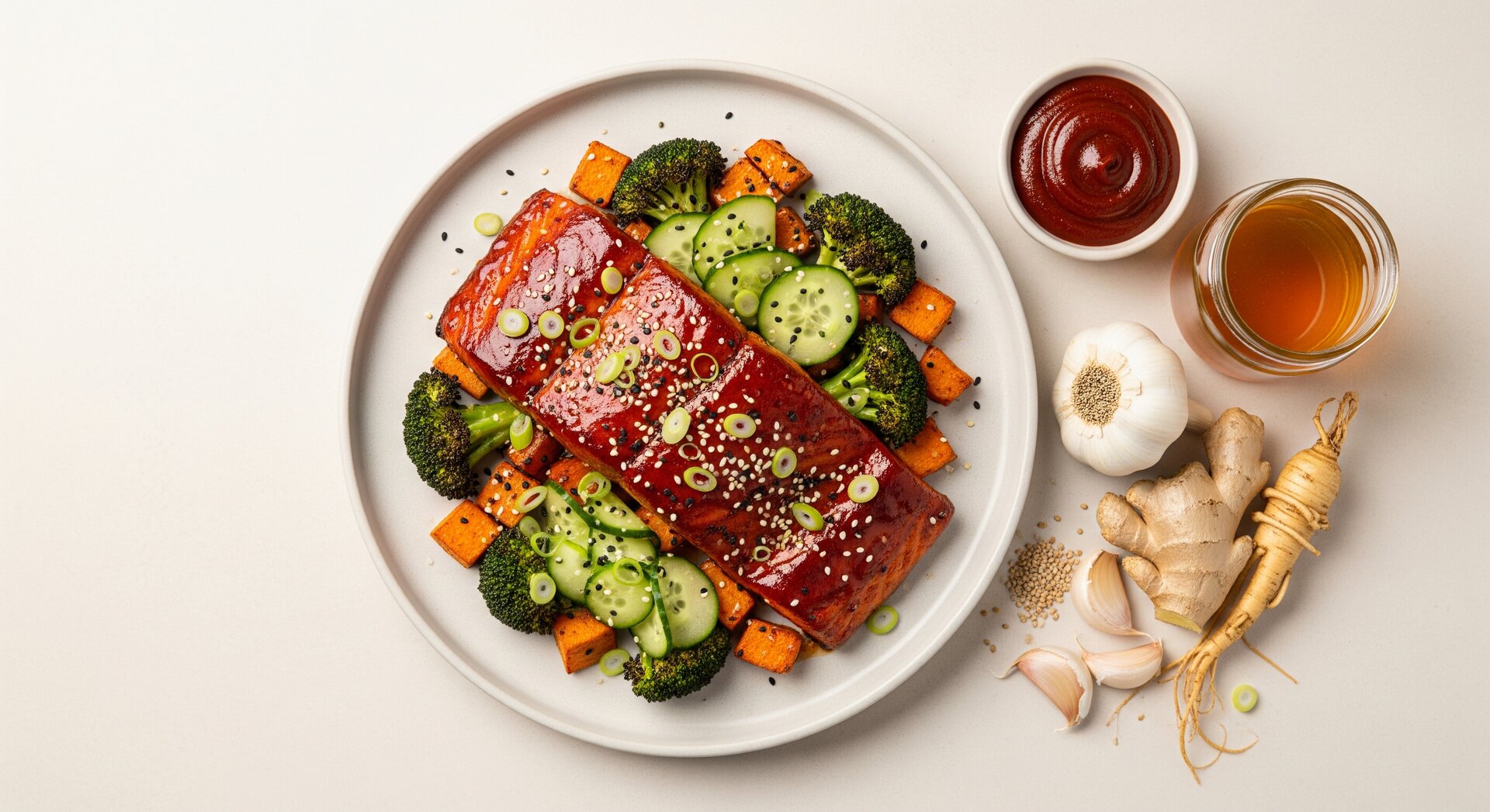 Koreaanse Gochujang Zalm met Geroosterde Groenten