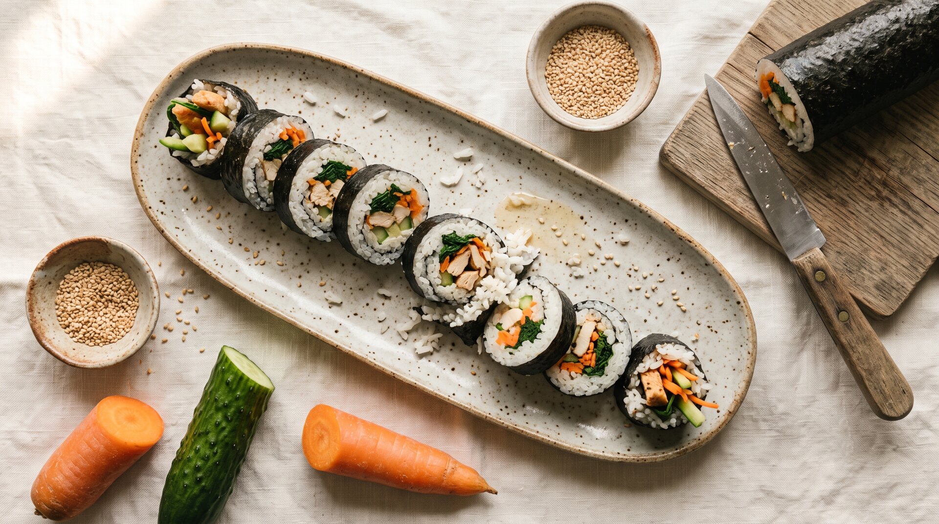 Koreaanse Kimbap met Kip en Groenten