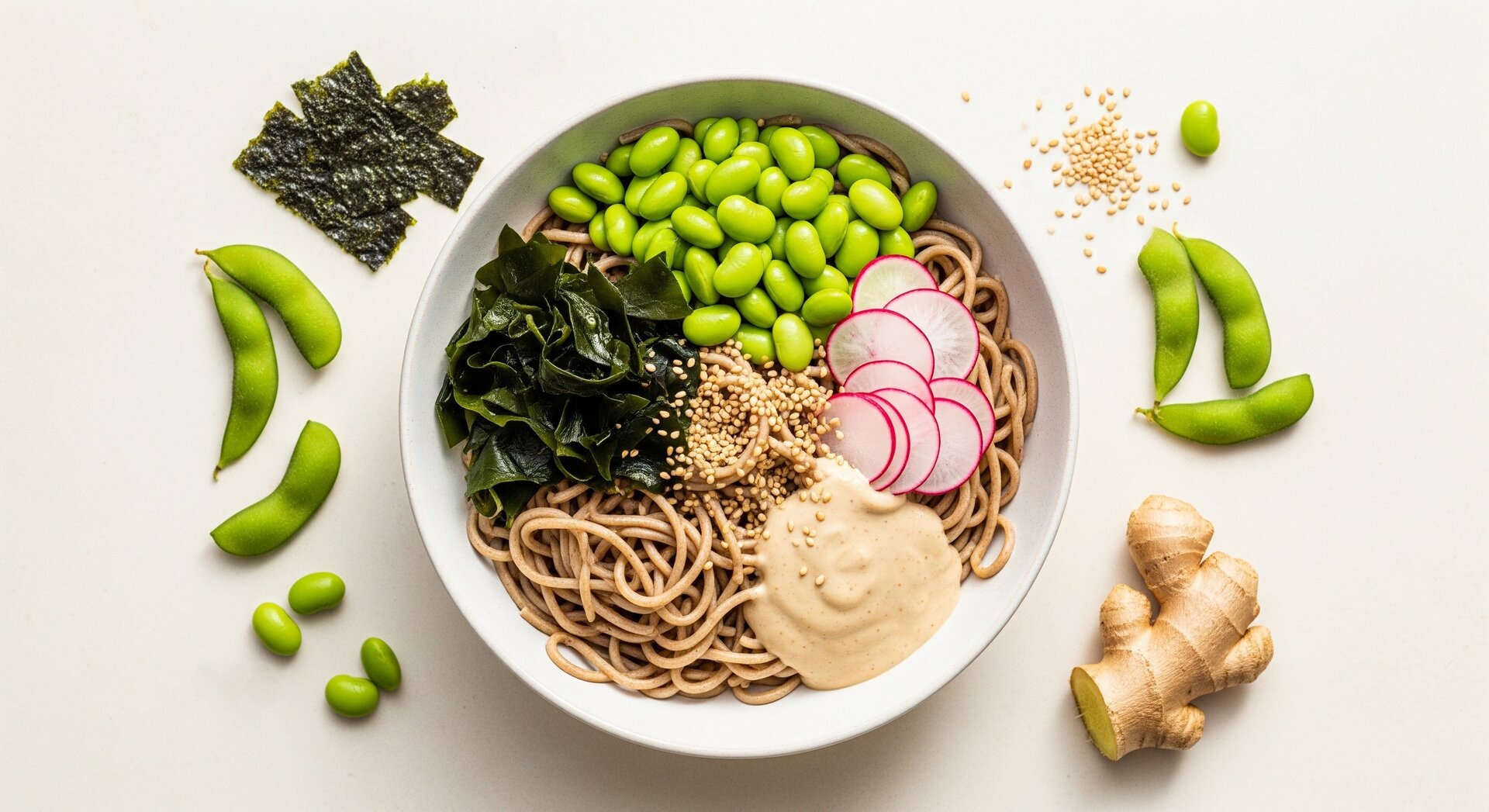 Koude Japanse Soba met Edamame en Zeewier