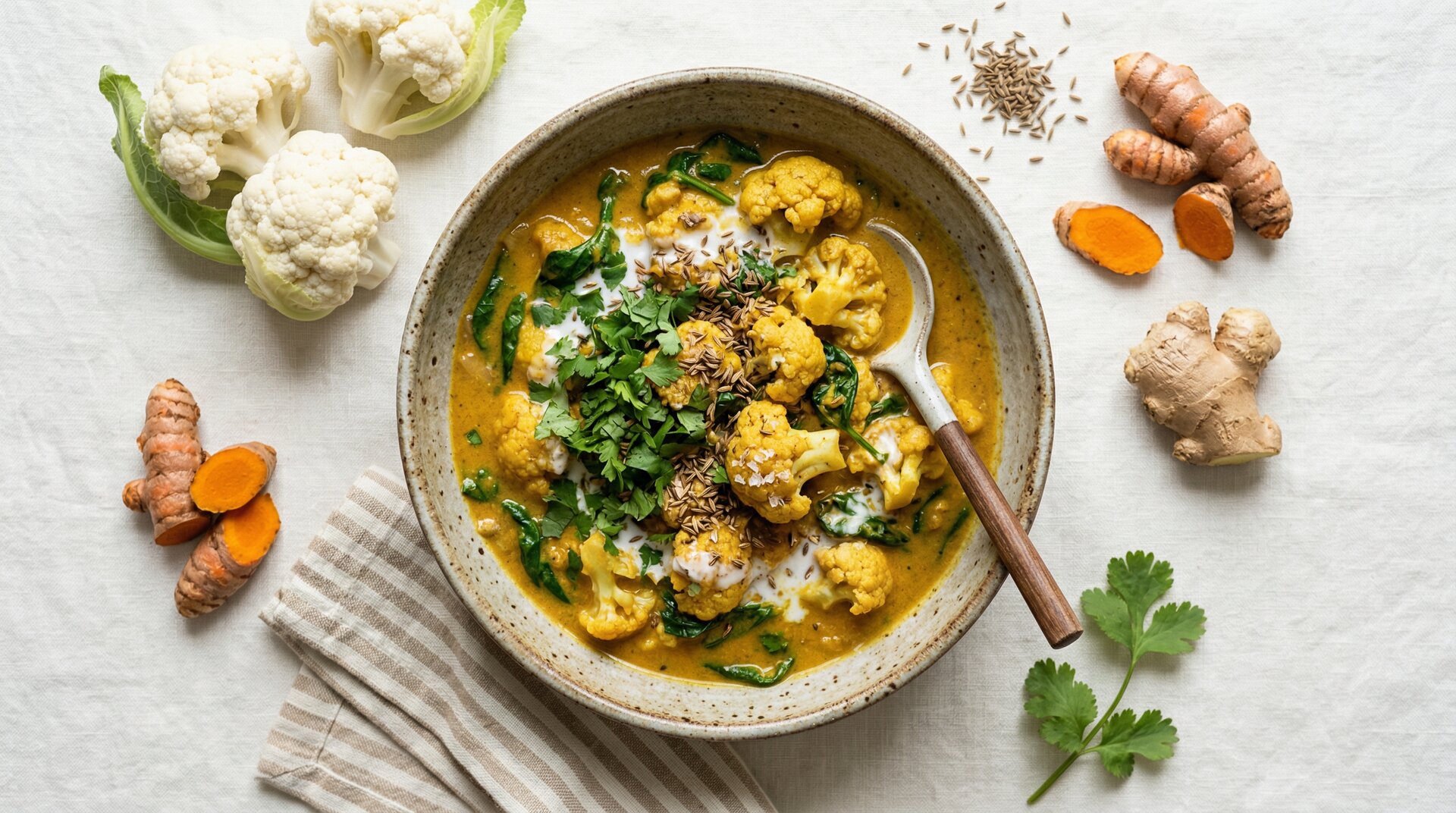 Kurkuma-Bloemkool Curry met Kokosmelk (Keto)