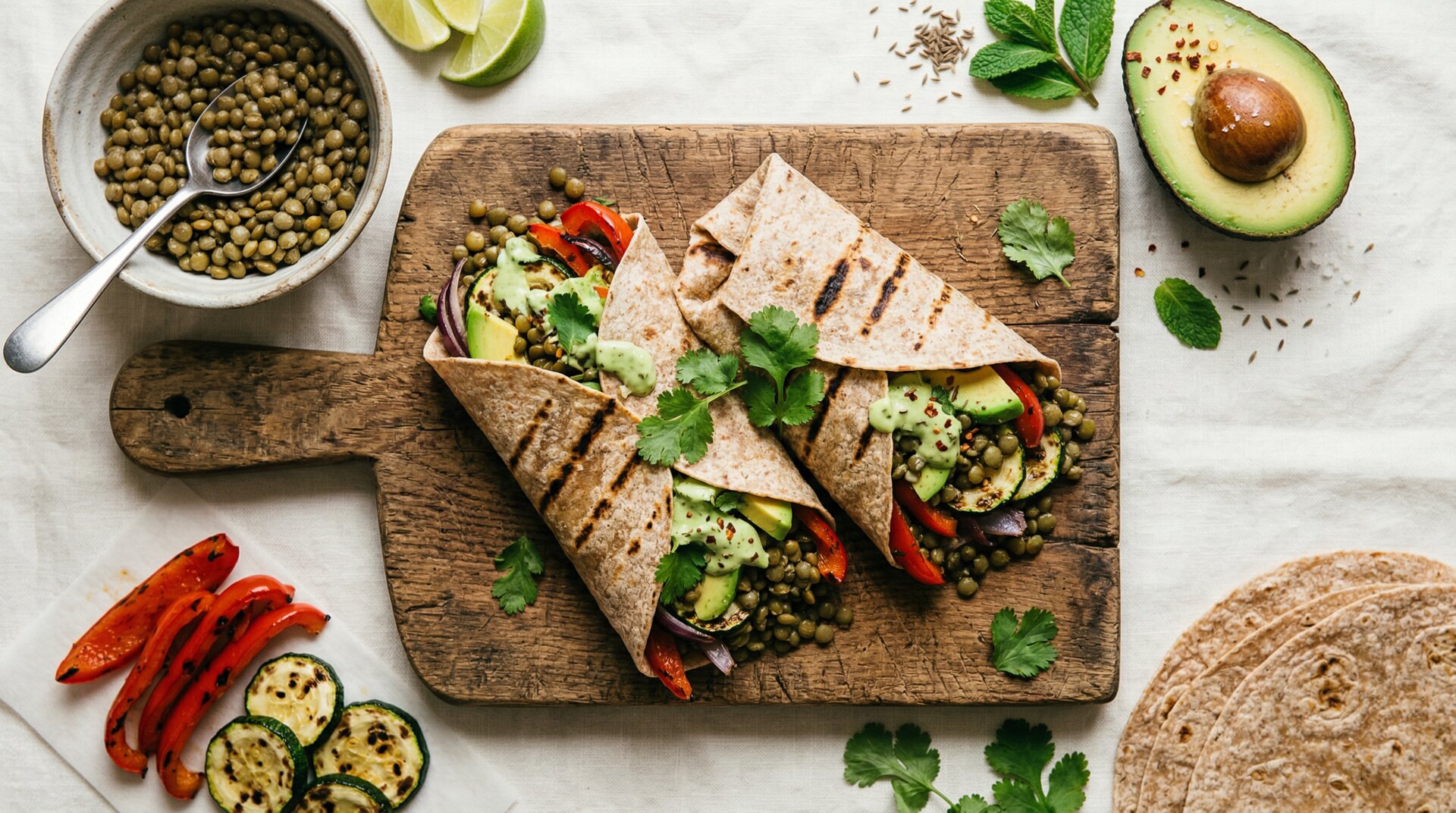 Linzen-Avocado Wraps met Gegrilde Groenten