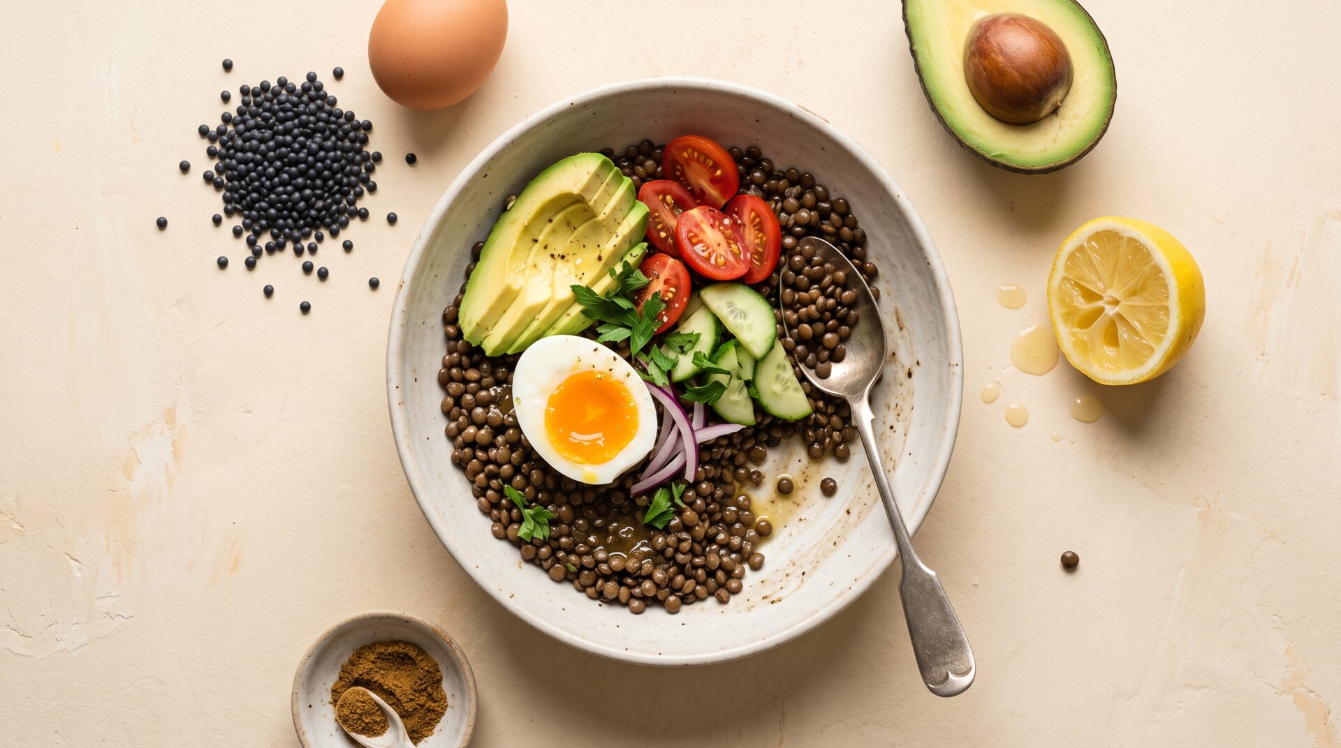 Linzen Ontbijt Bowl met Ei en Avocado