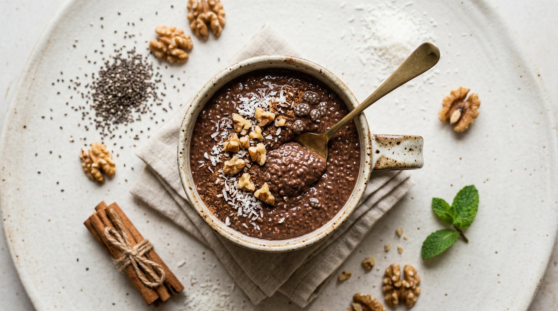Chiapudding met Cacao, Kokos en Walnoot