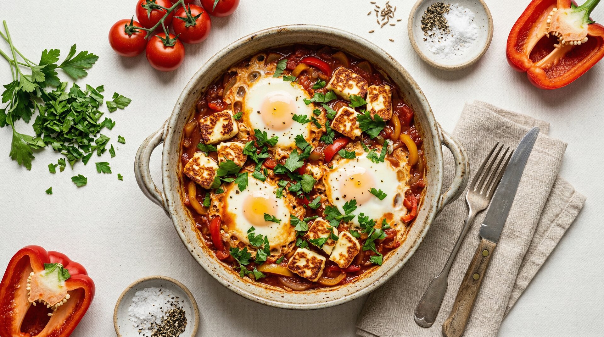 Shakshuka met Halloumi en Komijn