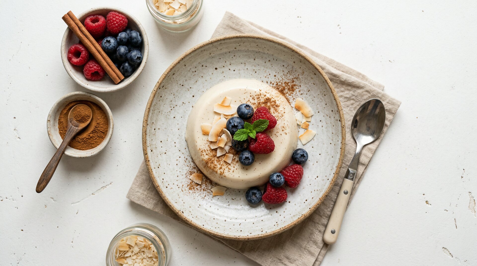 Kokos Panna Cotta met Blauwe Bessen en Frambozen