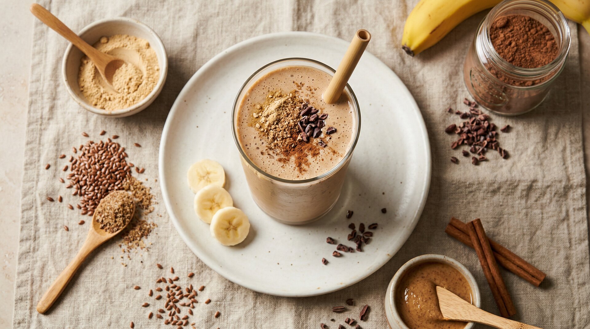 Romige Cacao Smoothie met Maca en Lijnzaad