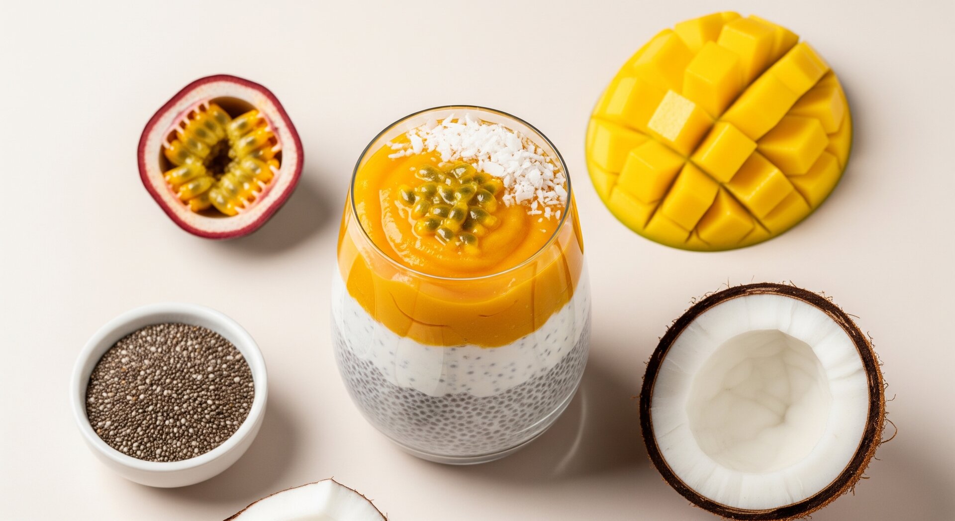 Mango-Kokos Chiazaad Parfait met Passievrucht