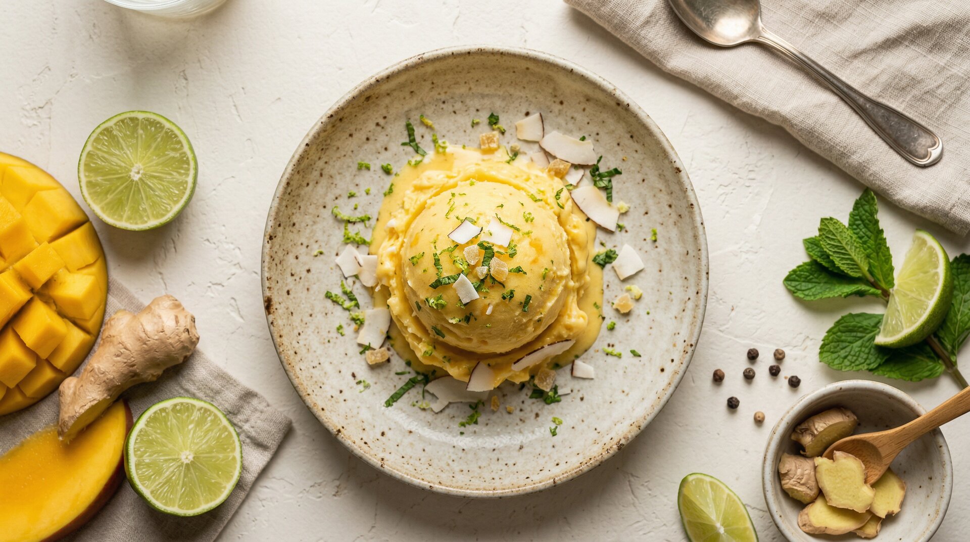 Mango-Kokos Sorbetijs met Gember