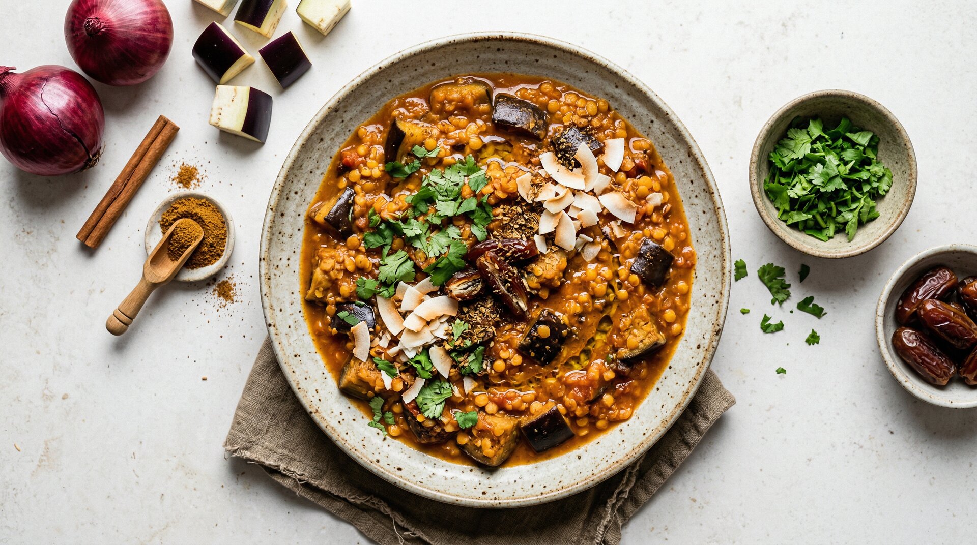Marokkaanse Aubergine-Linzen Tagine met Kokos