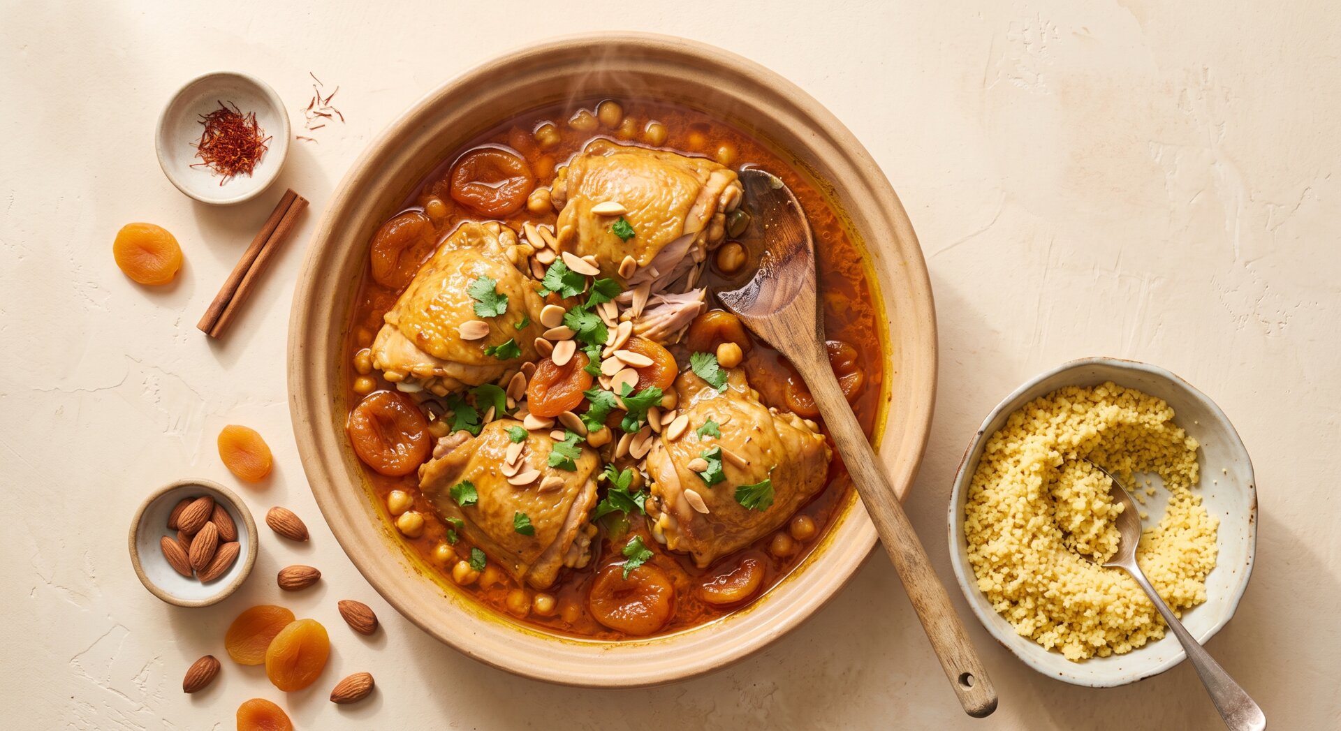 Marokkaanse Tajine met Kip, Abrikozen en Amandelen