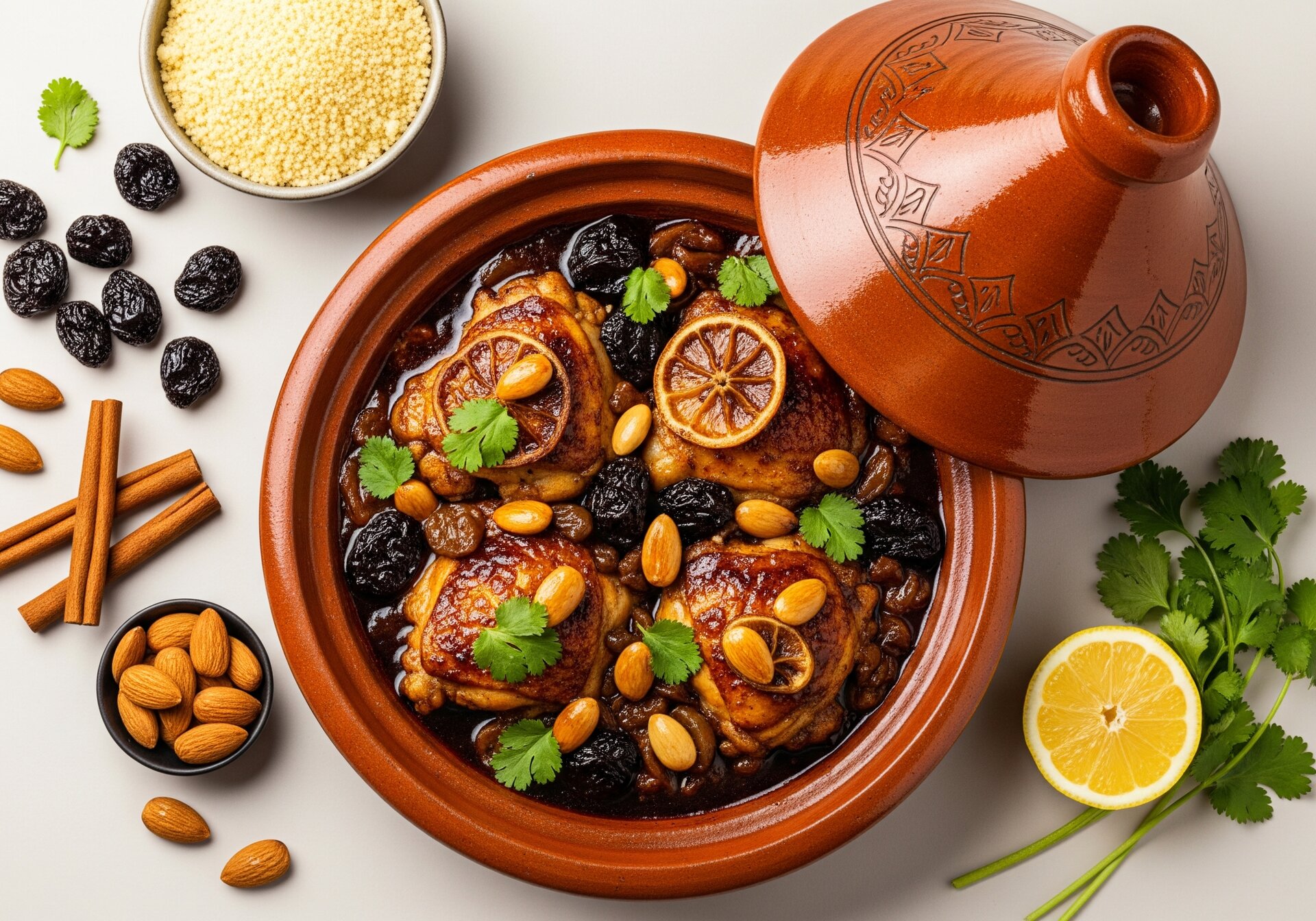 Marokkaanse Kiptajine met Pruimen en Amandelen