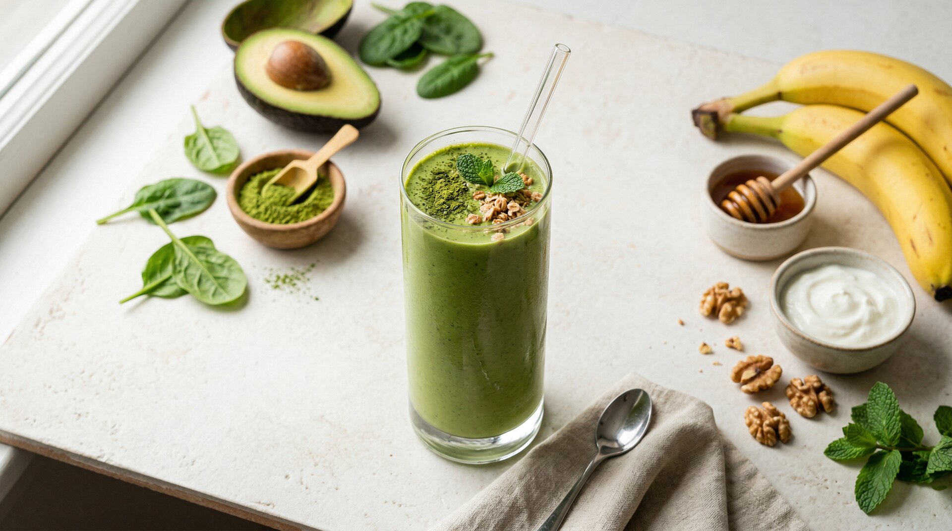 Fluweelzachte Matcha-Avocado Smoothie