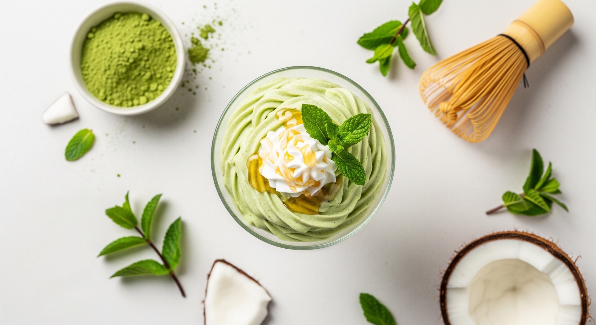Matcha Kokosmousse met Munt