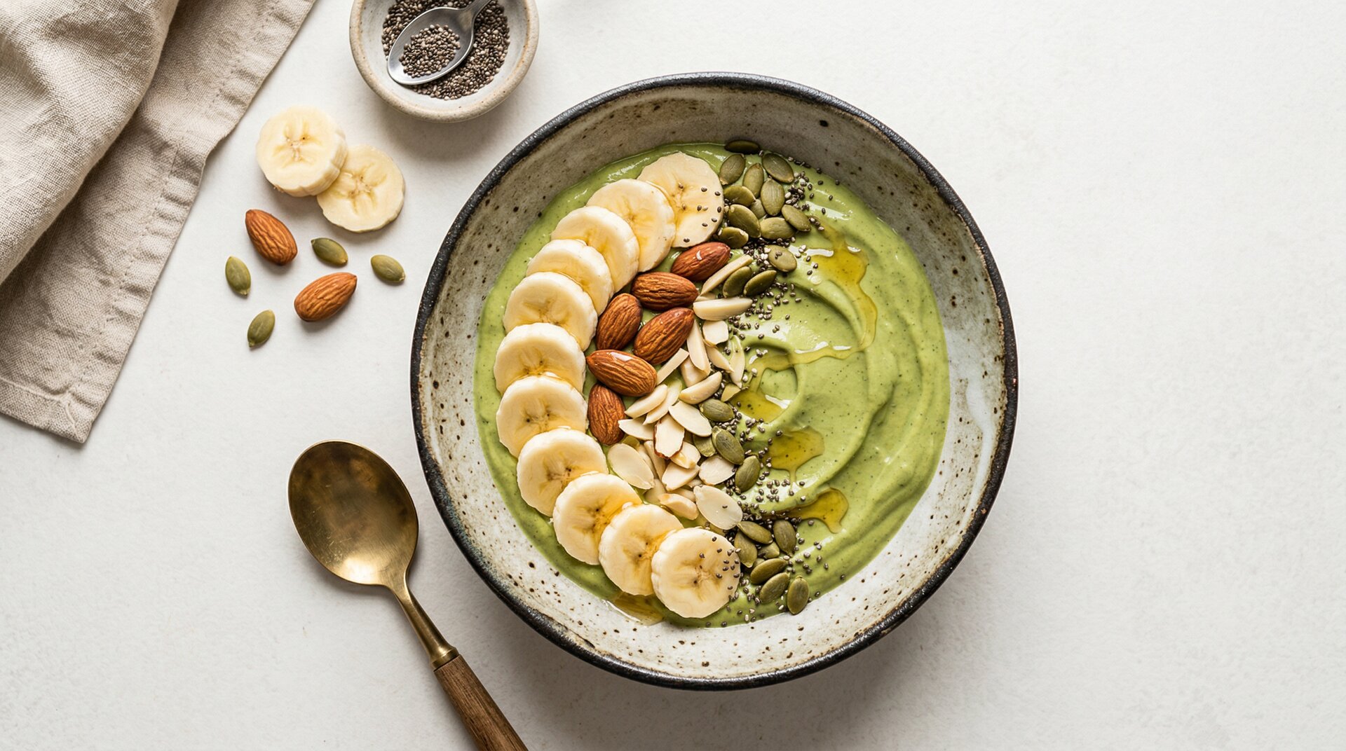 Matcha-Yoghurt Bowl met Banaan en Amandelen