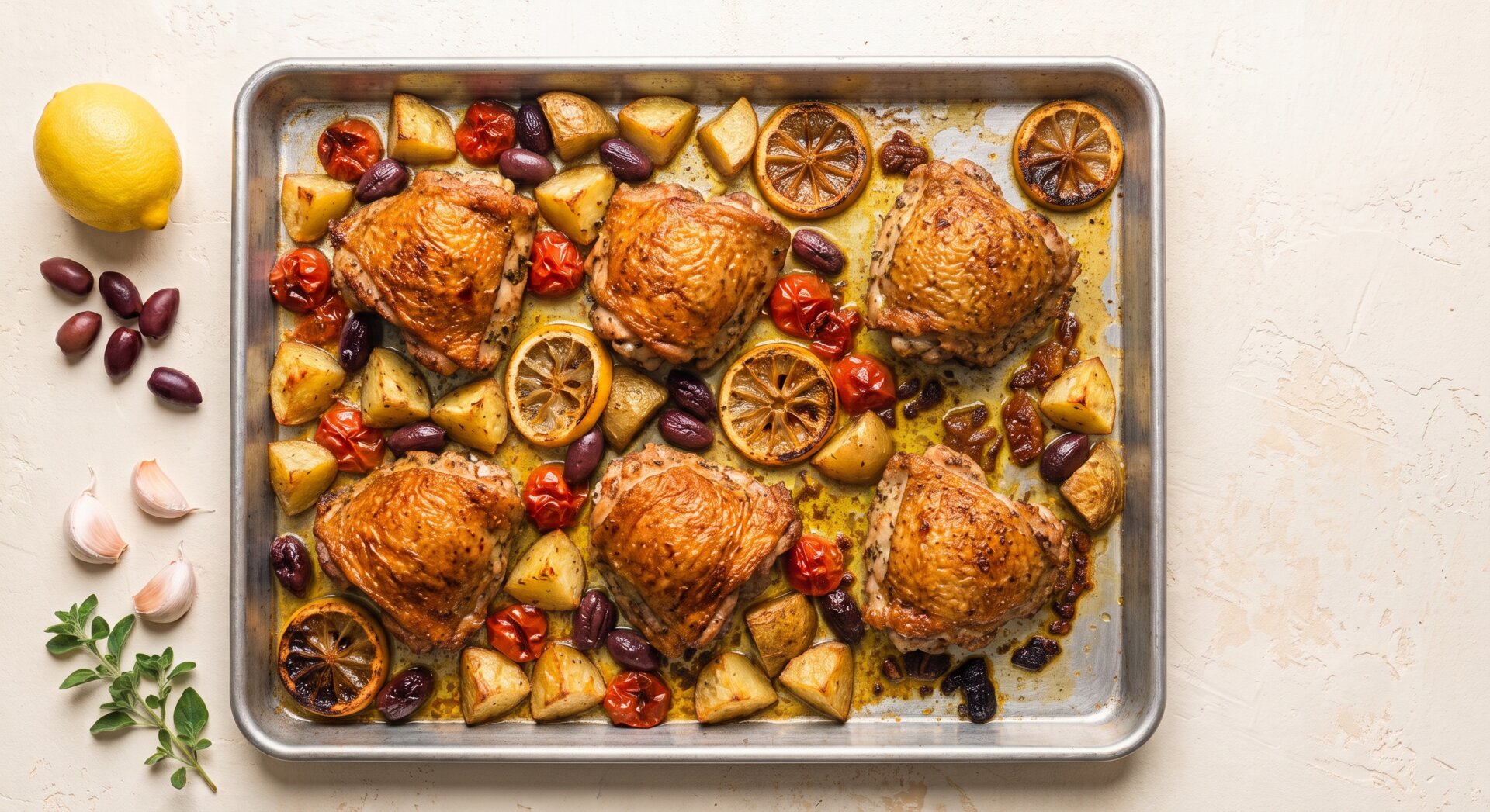 Mediterrane Sheet Pan Kip met Olijven en Citroen