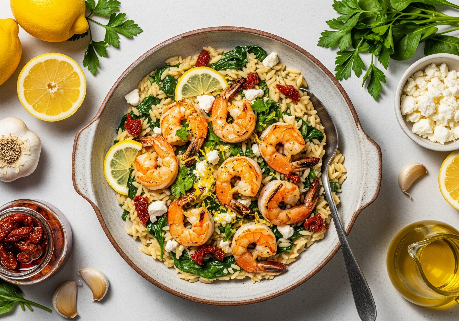 Mediterrane Orzo met Garnalen en Feta