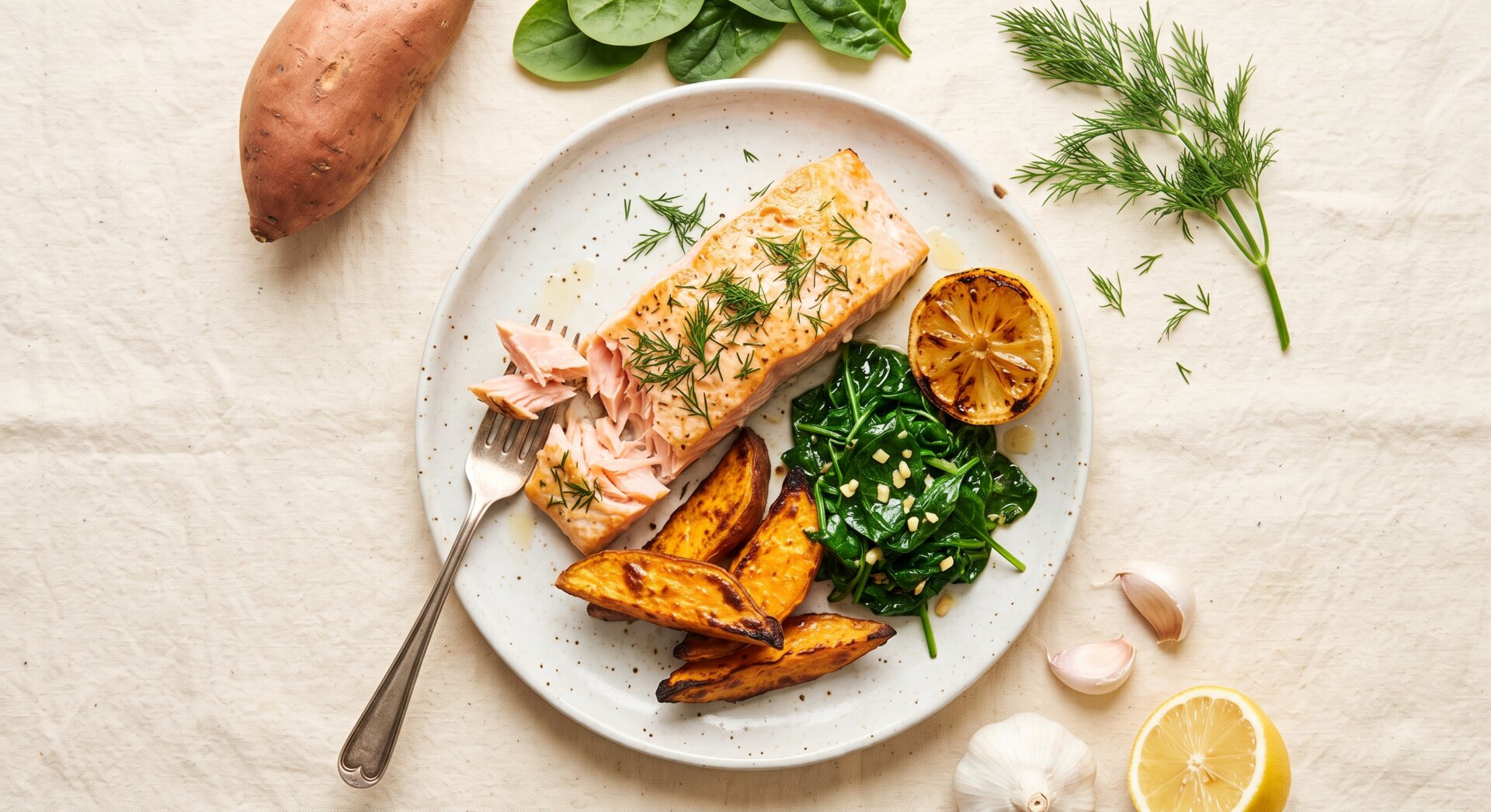 Mediterrane Zalm met Zoete Aardappel en Spinazie
