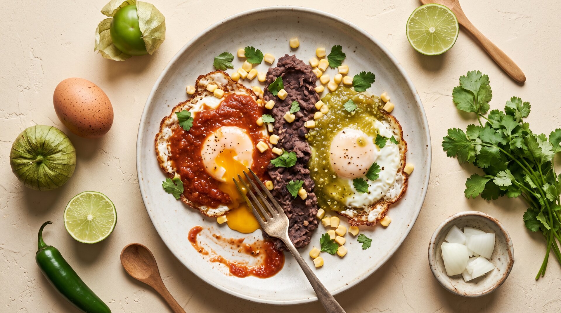 Mexicaanse Huevos Divorciados met Bonen